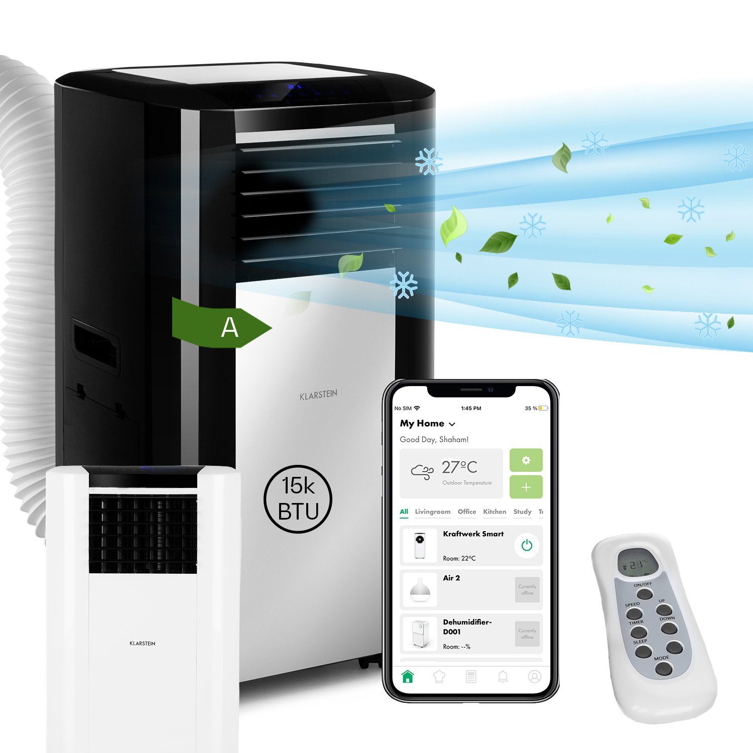 Klarstein Klimagerät Max Breeze Smart, Klimagerät mobil Air Conditioner Kühlgerät Luftkühler Schwarz