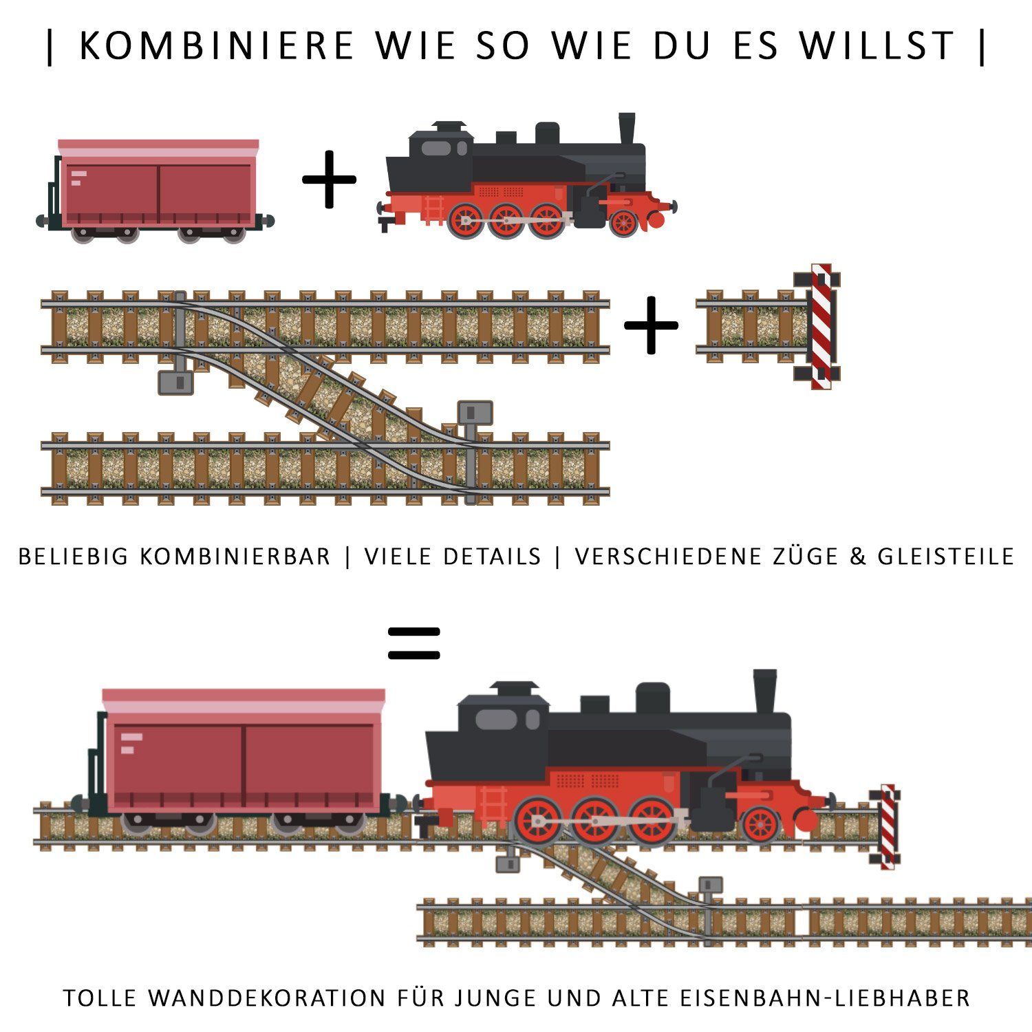 Sunnywall Wandtattoo XXL Eisenbahn Zug Lokomotive Wandtattoo Set Kinderzimmer Wanddeko