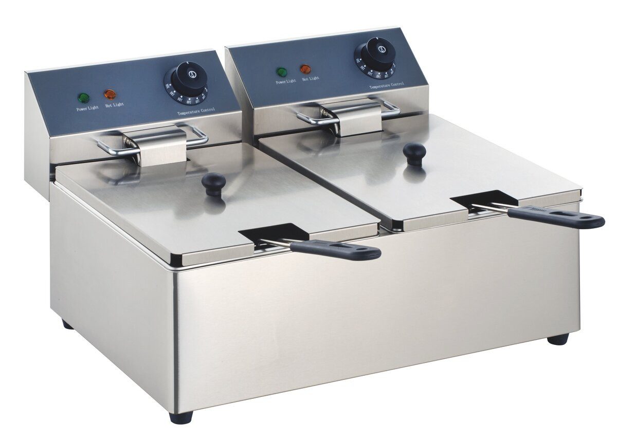 GastroHero Fritteuse Elektro Doppel Fritteuse 2x6 Liter Edelstahl, 2500 W