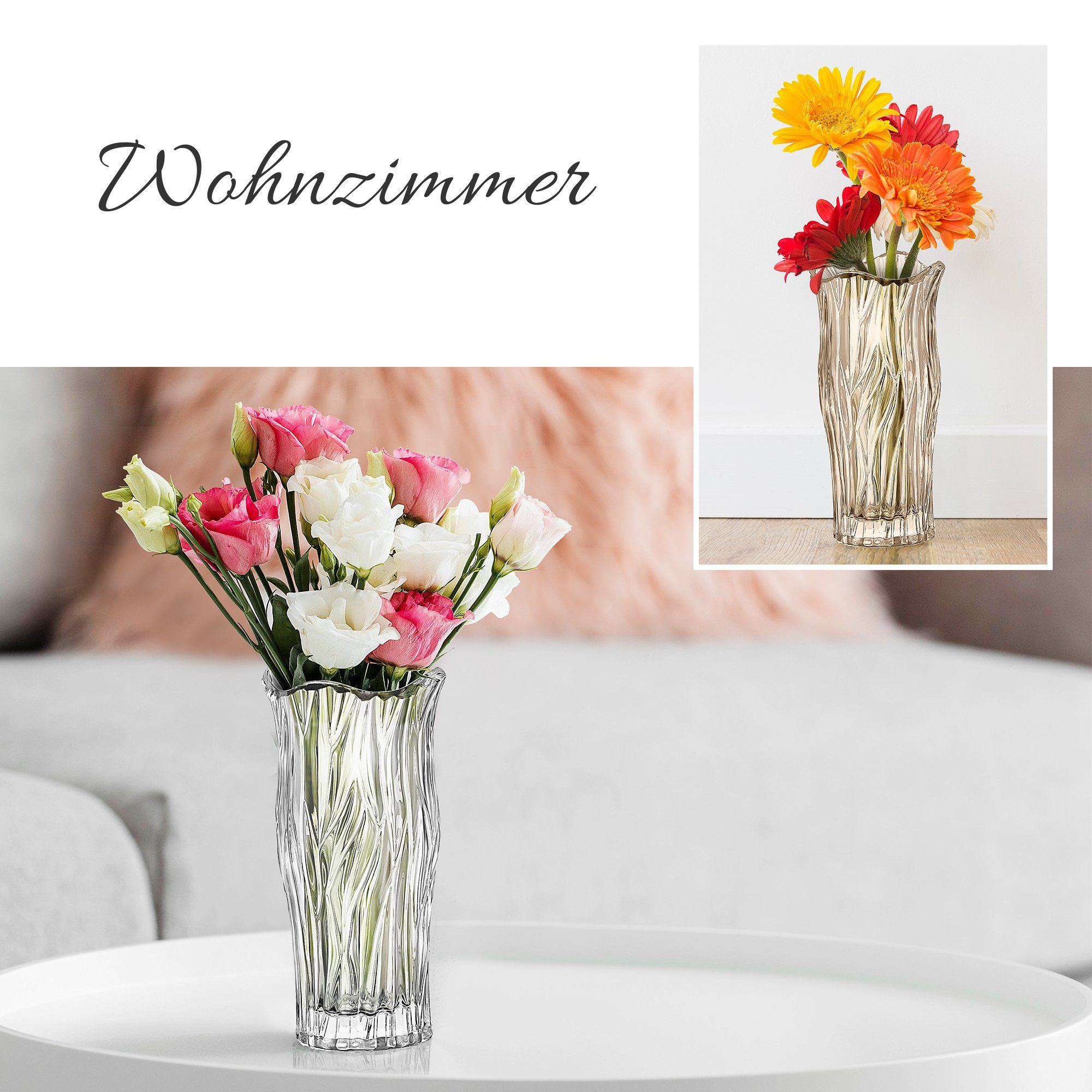 Homewit Tischvase Klare Glasvase Kristall Transparent dekorative Blumenvase floraler