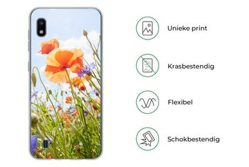 MuchoWow Handyhülle Blumen - Mohn - Frühling - Natur - Rot - Blau, Handyhülle Samsung Galaxy A10, Smartphone-Bumper, Print, Handy
