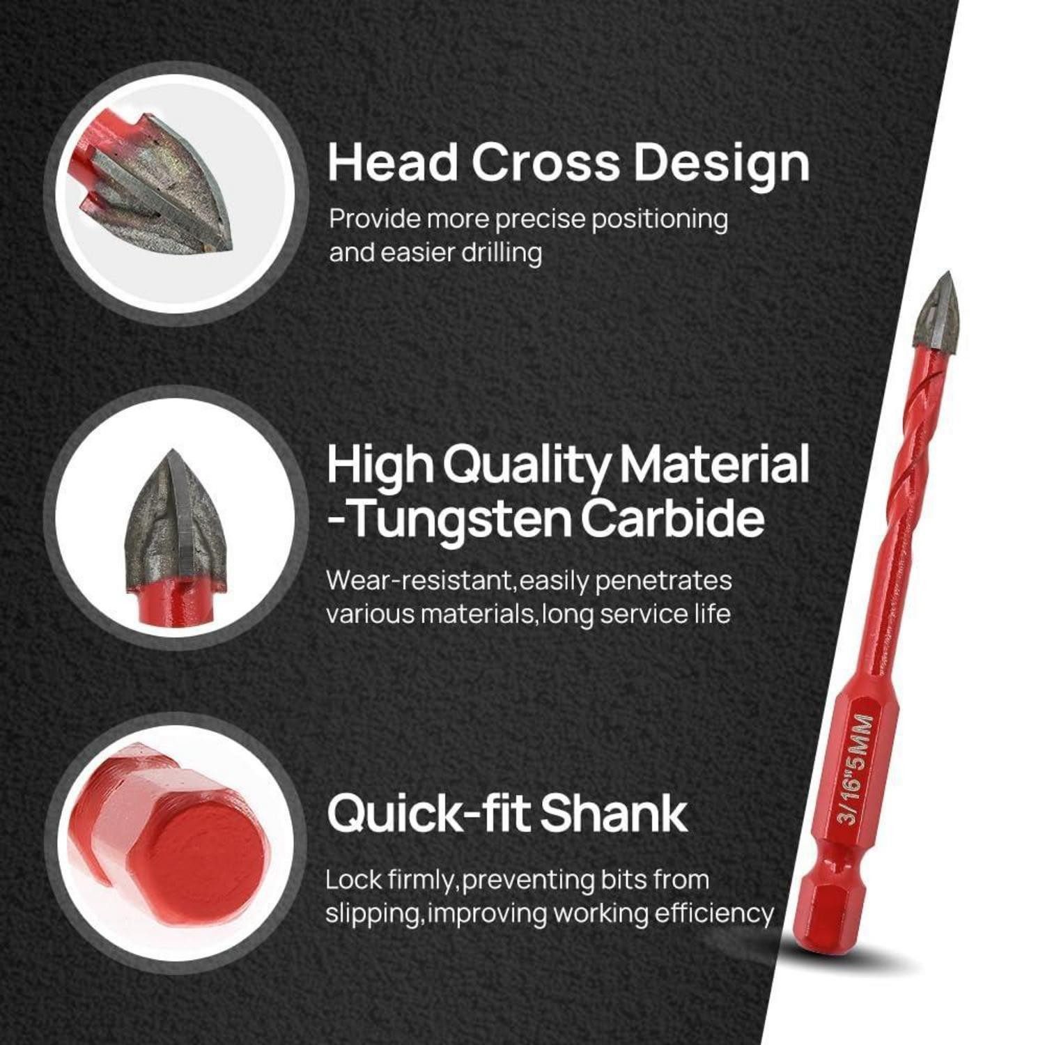 LuxusKollektion Fliesenbohrer Fliesenbohrer 5mm Hartmetall 5er 5mm*5 Schnellwechsel-Sechskantschaft