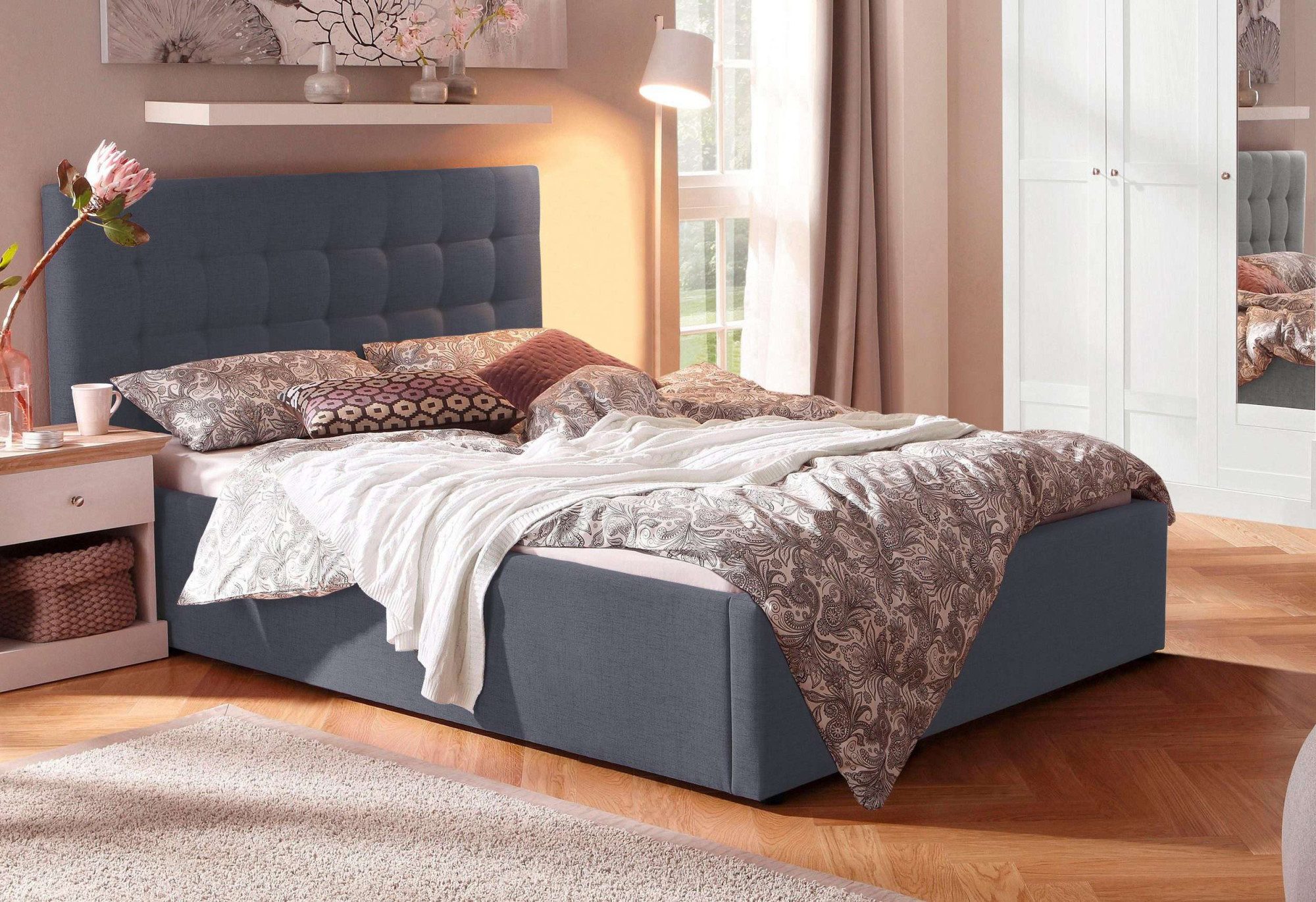 OTTO home Polsterbett Hamar, Knopfsteppung im Kopfteil, bis 250 KG belastbar (3 Breiten: 100cm/ 140cm/ 180cm), in verschiedenen Größen und Stoffen und Farben