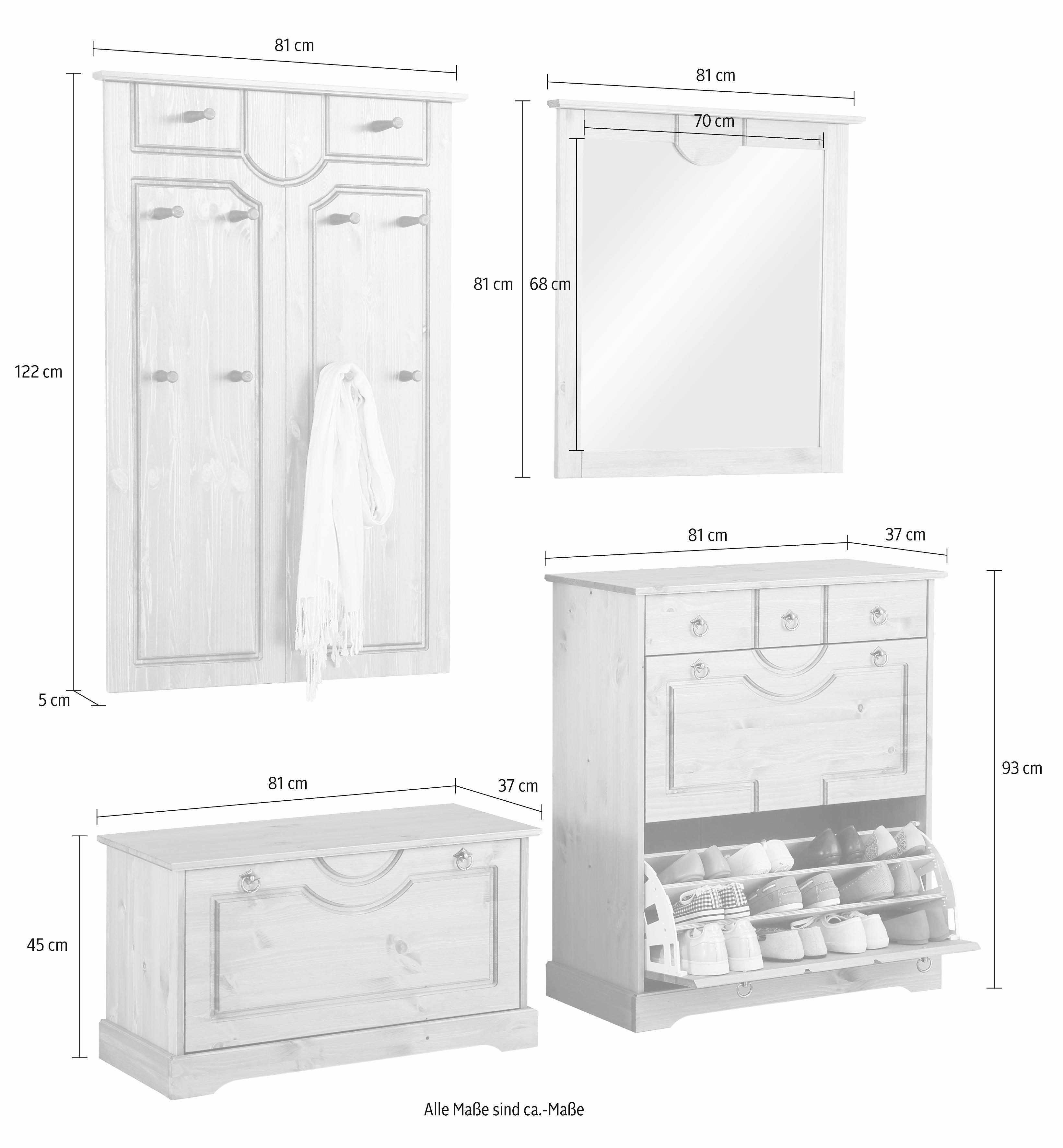 Home affaire Garderoben-Set Klera, (Set, 4-St), 4-teilig, aus massiver Kiefer, FSC®-zertifiziert