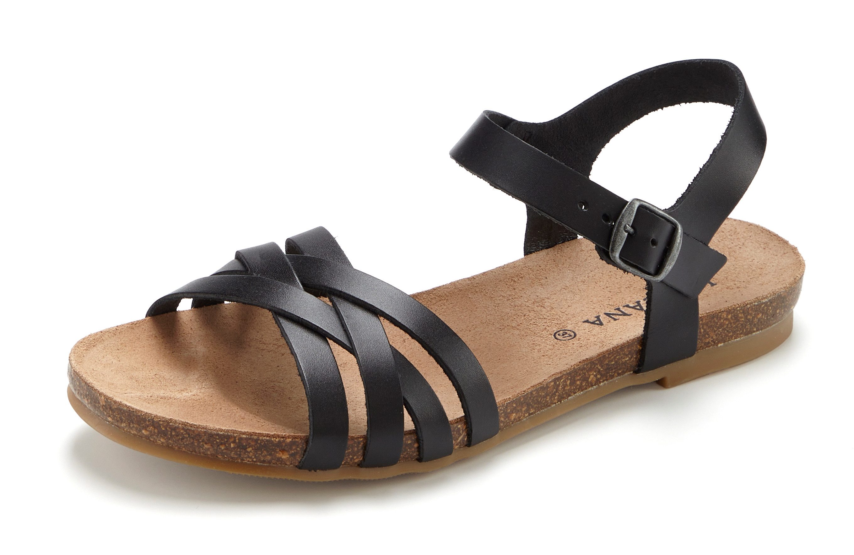LASCANA Sandalette, Sommerschuh, offener Schuh, Sandale aus Leder mit Korkfußbett