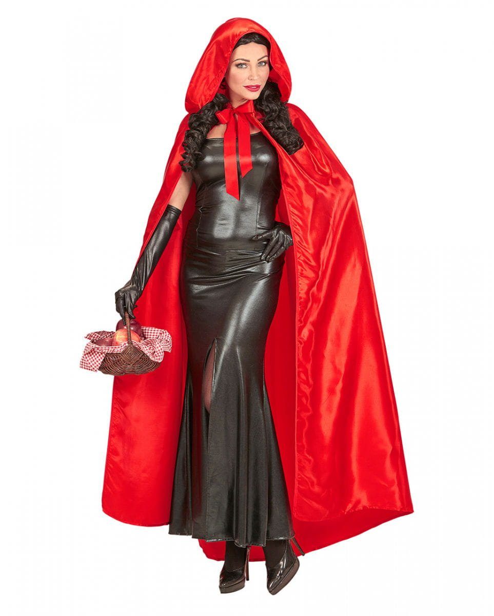 Vampir-Kostüm Roter Umhang mit Kapuze, Satin, Länge ca. 145 cm