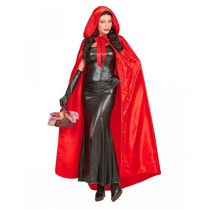 Horror-Shop Vampir-Kostüm Roter Umhang mit Kapuze Satin Länge ca. 145 cm