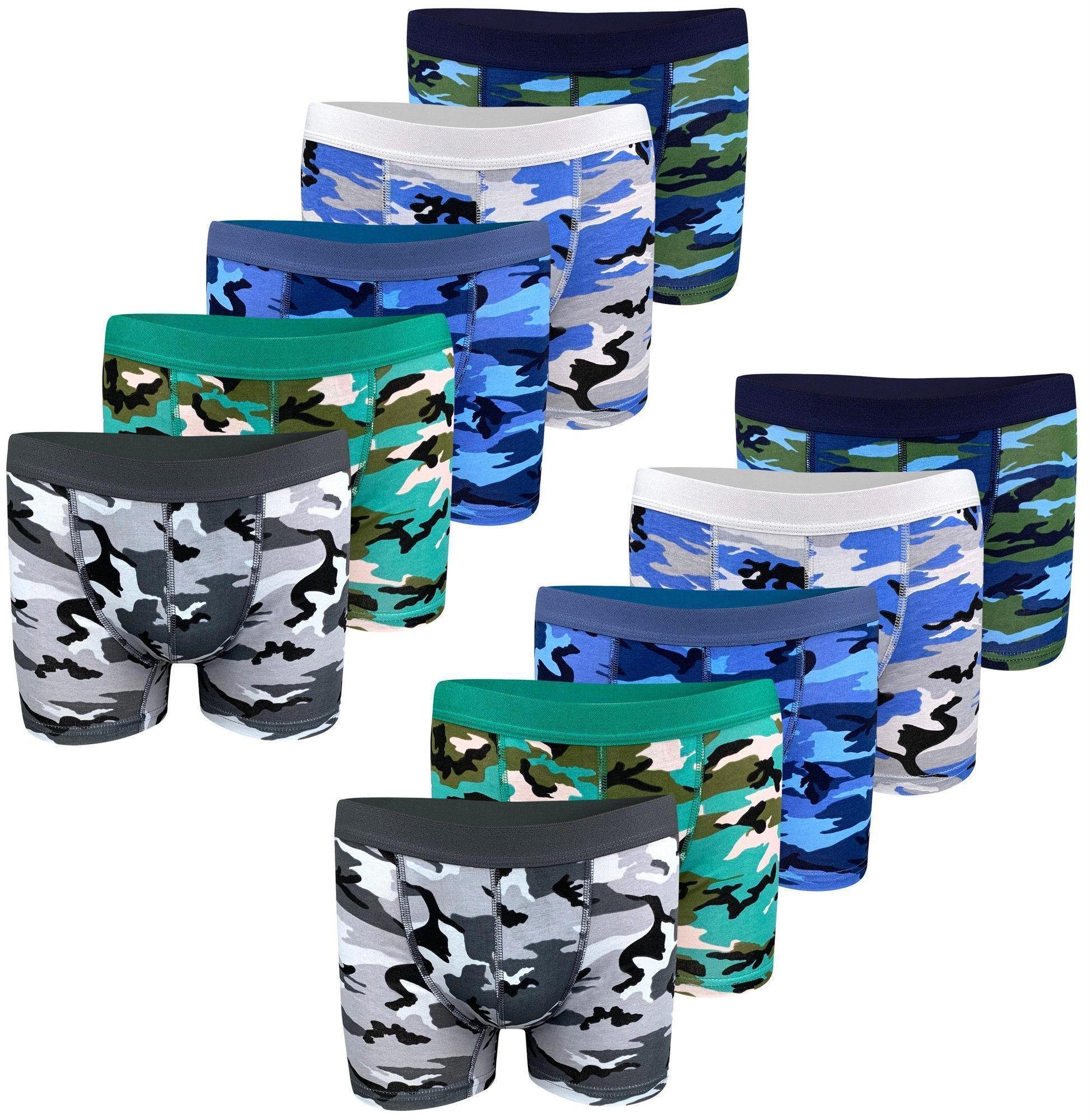 LOREZA Boxershorts 10er Set Jungen Boxershorts - Camouflage - Bunt (Set, 10-St)