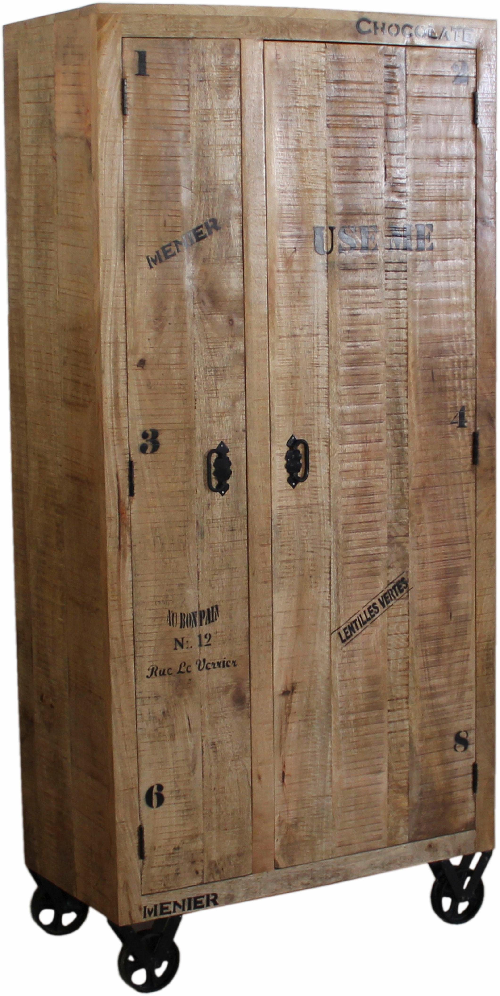 SIT Garderobenschrank RUSTIC aus Mangoholz mit Rollen & Industrial-Look Durchdachte Innenaufteilung mit Böden und Kleiderstange