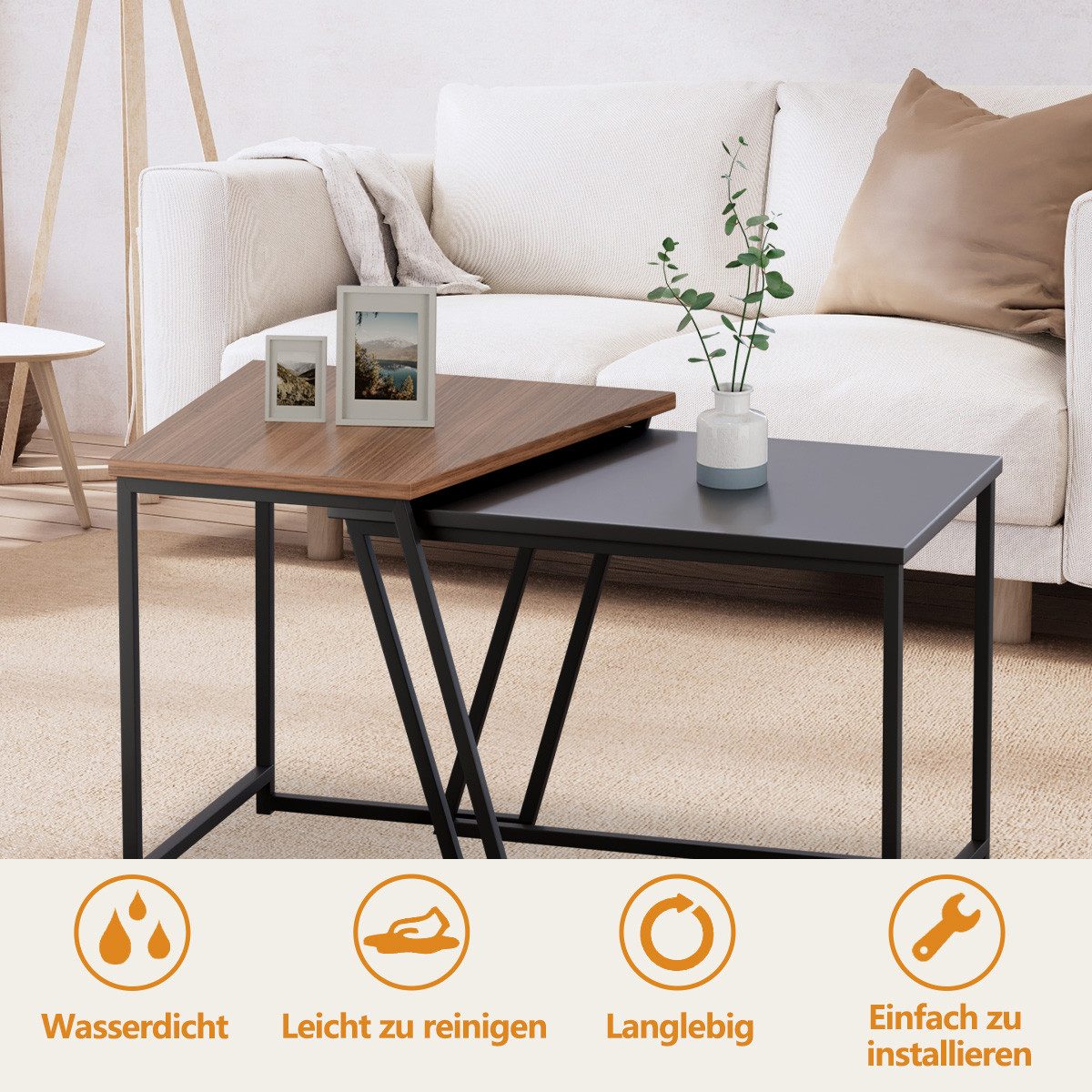 Simloveve Couchtisch 2er Set Beistelltisch Holz Satztisch Wohnzimmertisch S günstig online kaufen