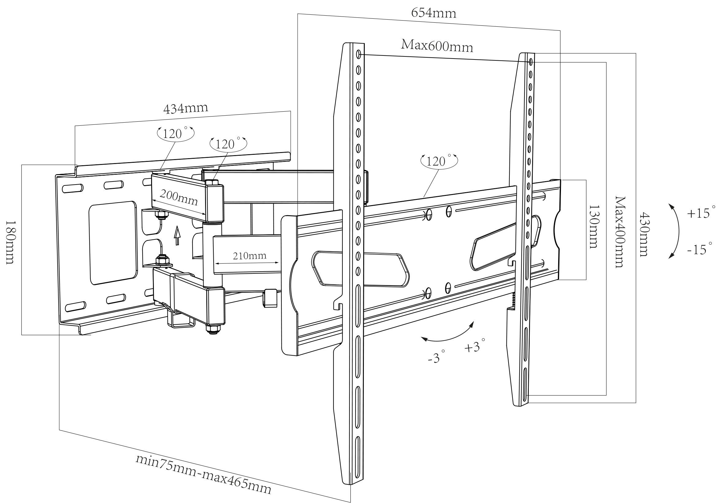 (1-tlg) TV-Wandhalterung, TV neigbar B-NS600 ausziehbar Wandhalterung VCM Halter