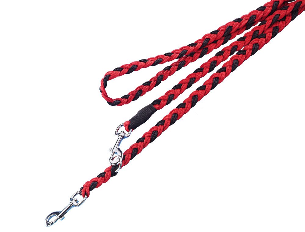 Nobby Hundeleine Führleine geflochten, rot/schwarz, S-M, Nylon, 3-fach verstellbar