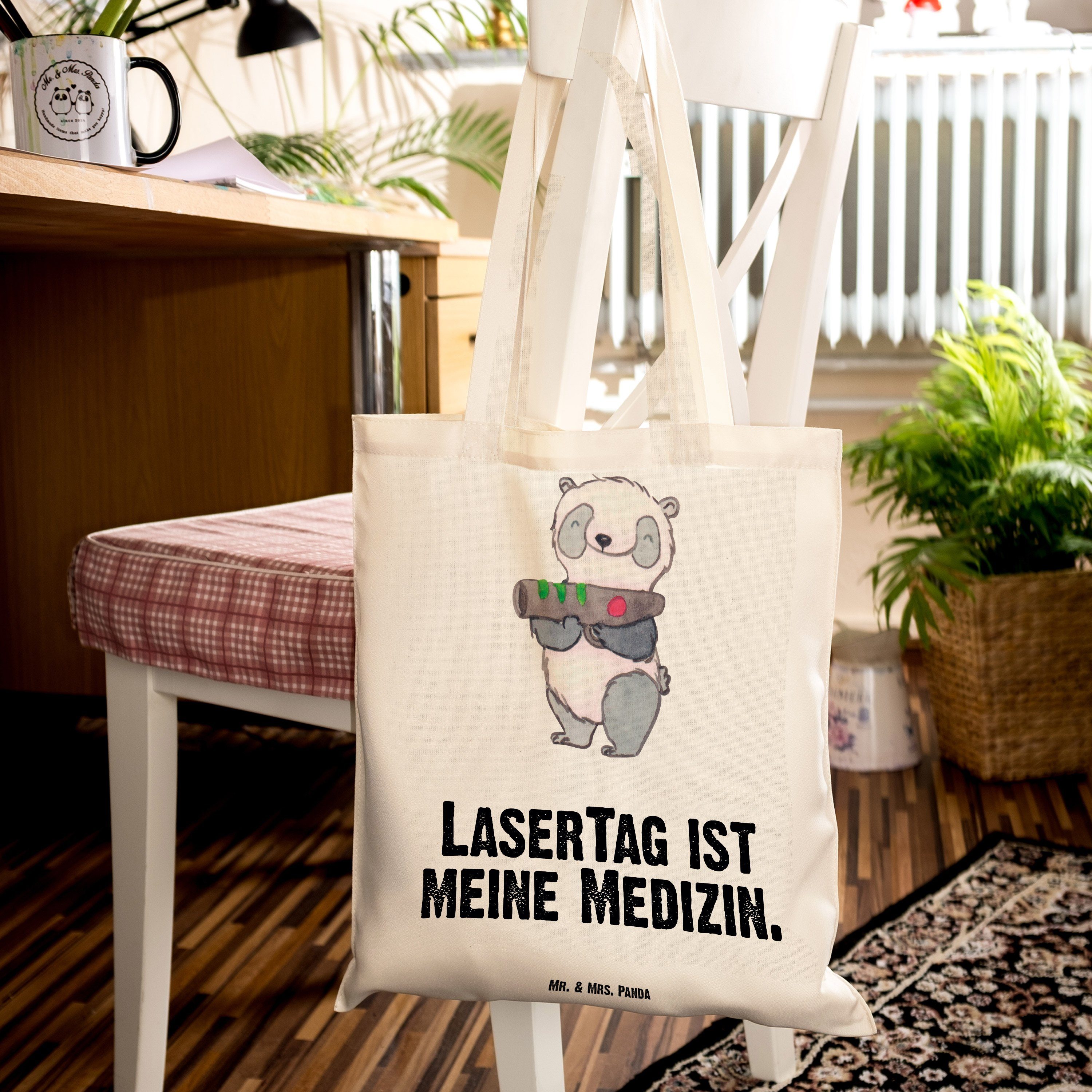 Gewinn Geschenk, Beuteltasche, (1-tlg) Panda Mrs. - - Tragetasche Panda Medizin Mr. Transparent LaserTag &