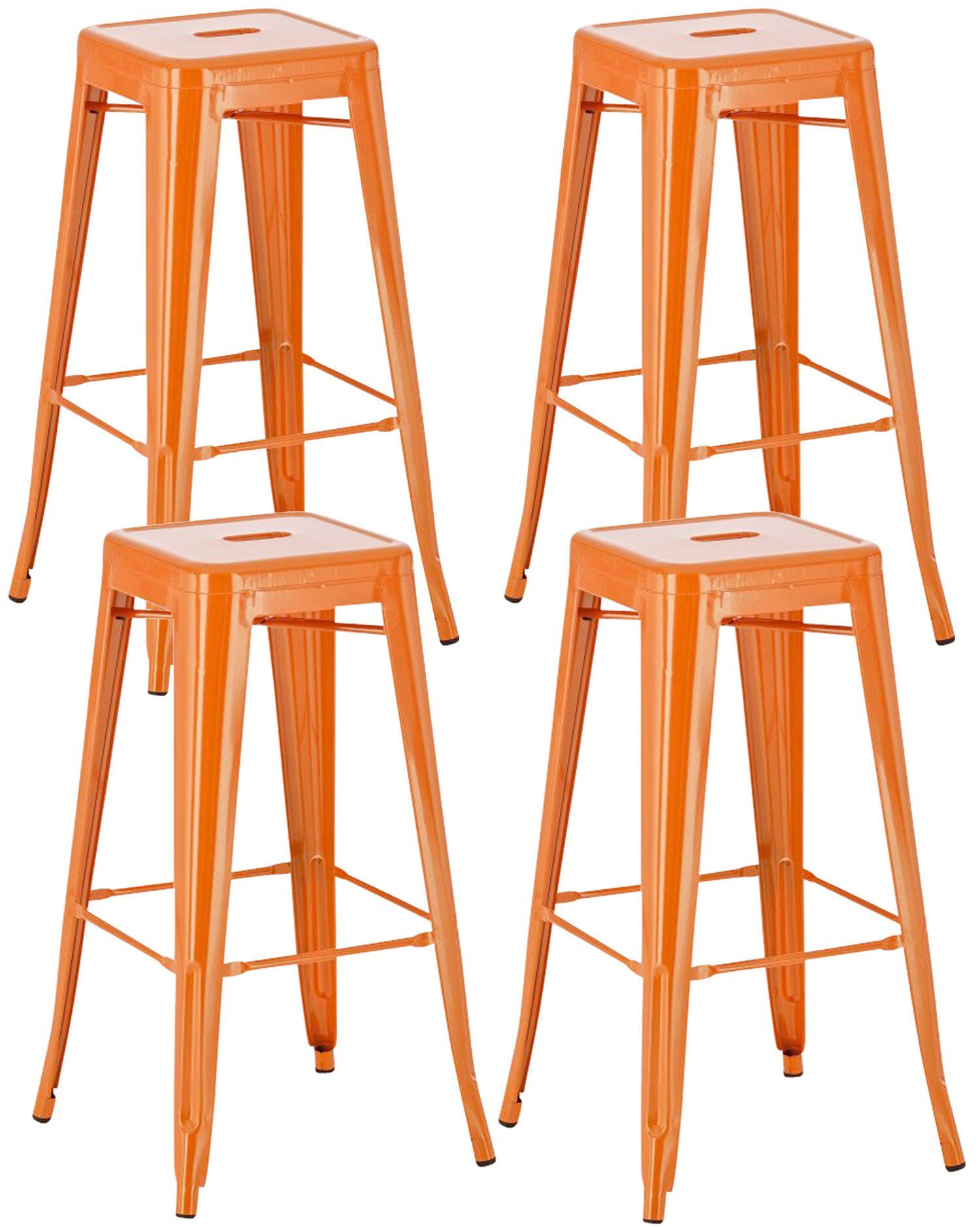 TPFLiving Barhocker Joshua (Set, 4 St., mit angenehmer Fußstütze - Hocker für Theke & Küche), Gestell Metall Orange - Sitzfläche: Metall Orange