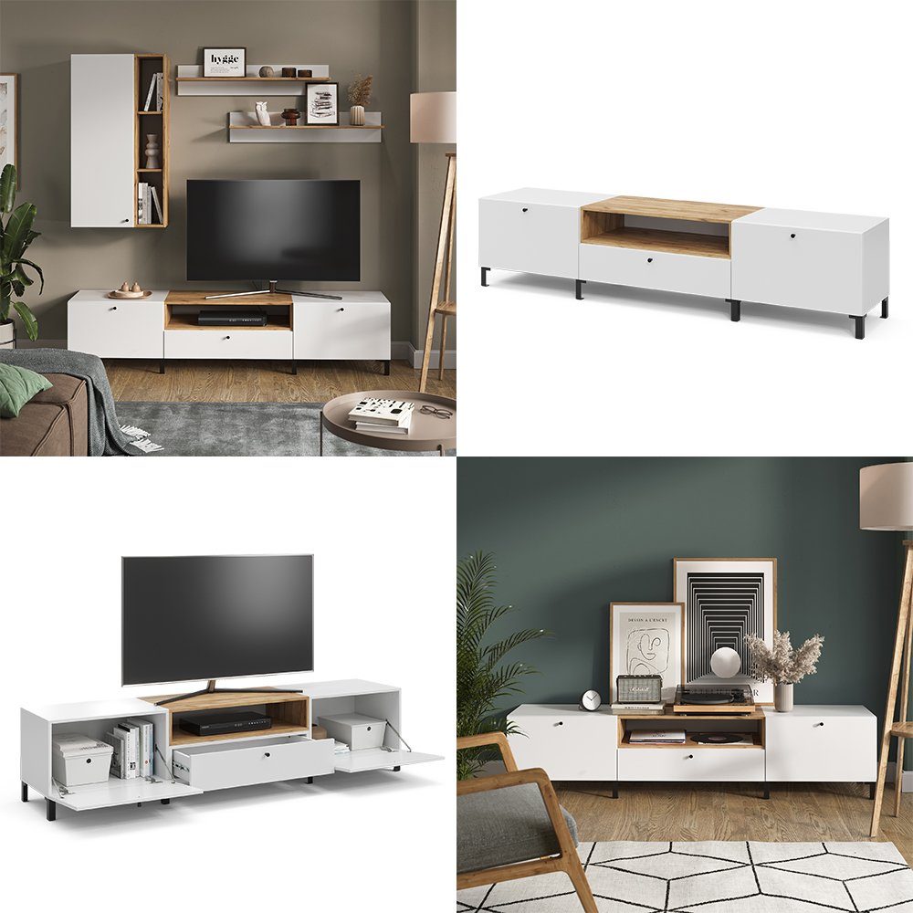 Vicco TV Lowboard Tavora 168cm - Weiß/Eiche Mit 2 Schubladen Für Wohnzimmer