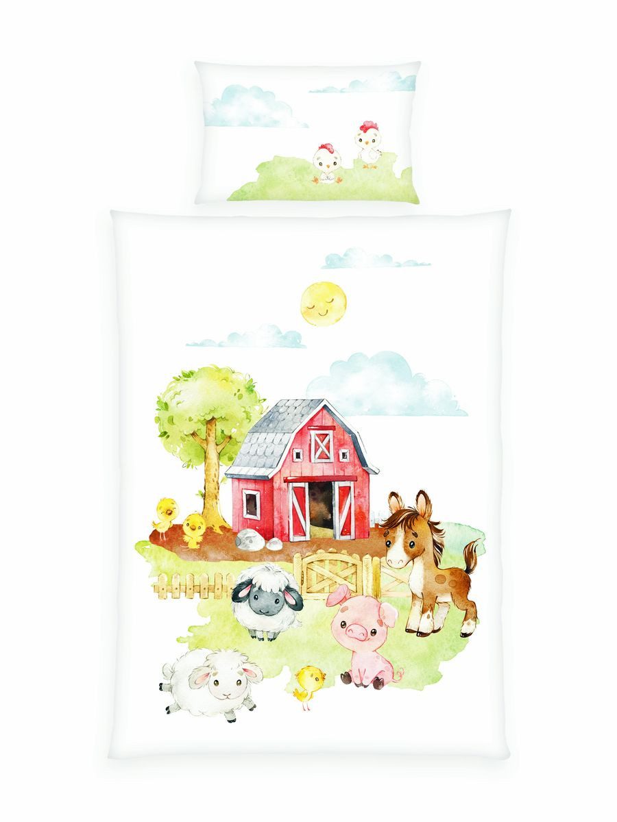 Babybettwäsche 100x135cm Bauernhof Tiere Pferd Schwein Schaf Hof