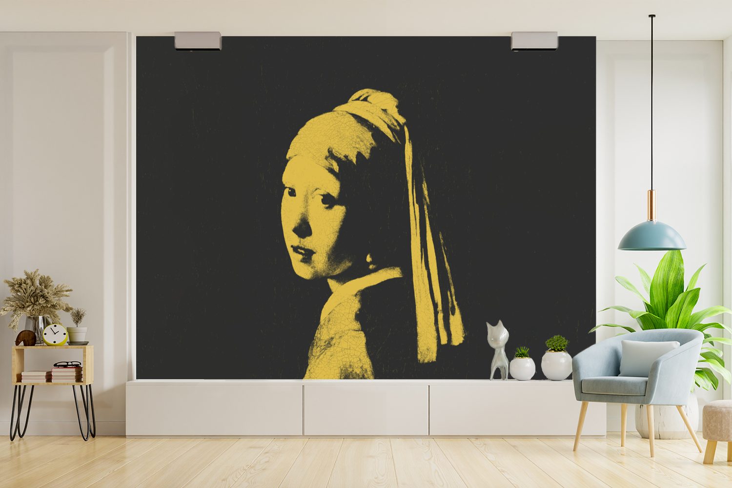 MuchoWow Fototapete Mädchen Vinyl St), Gelb, - - - Perlenohrring Kinderzimmer, Vermeer Wohnzimmer, bedruckt, Schlafzimmer, Schwarz Johannes Matt, für (6 einem mit Wallpaper Tapete