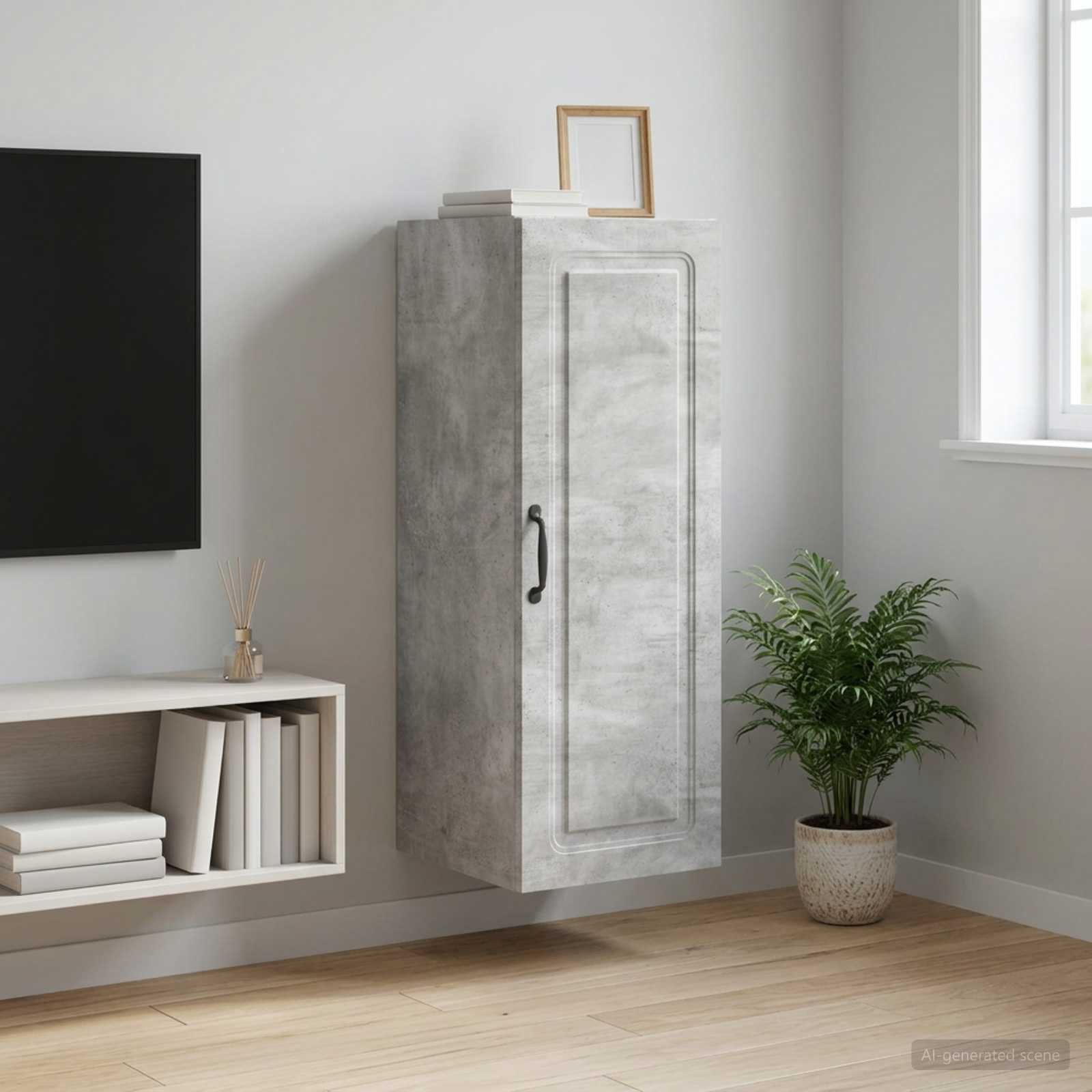 furnicato Hängeschrank Wandschrank 33 x 34,5 x 90 cm Betongrau (1-St) Höhenverstellbares Regal mit Tür als Wandregal für dein Büro