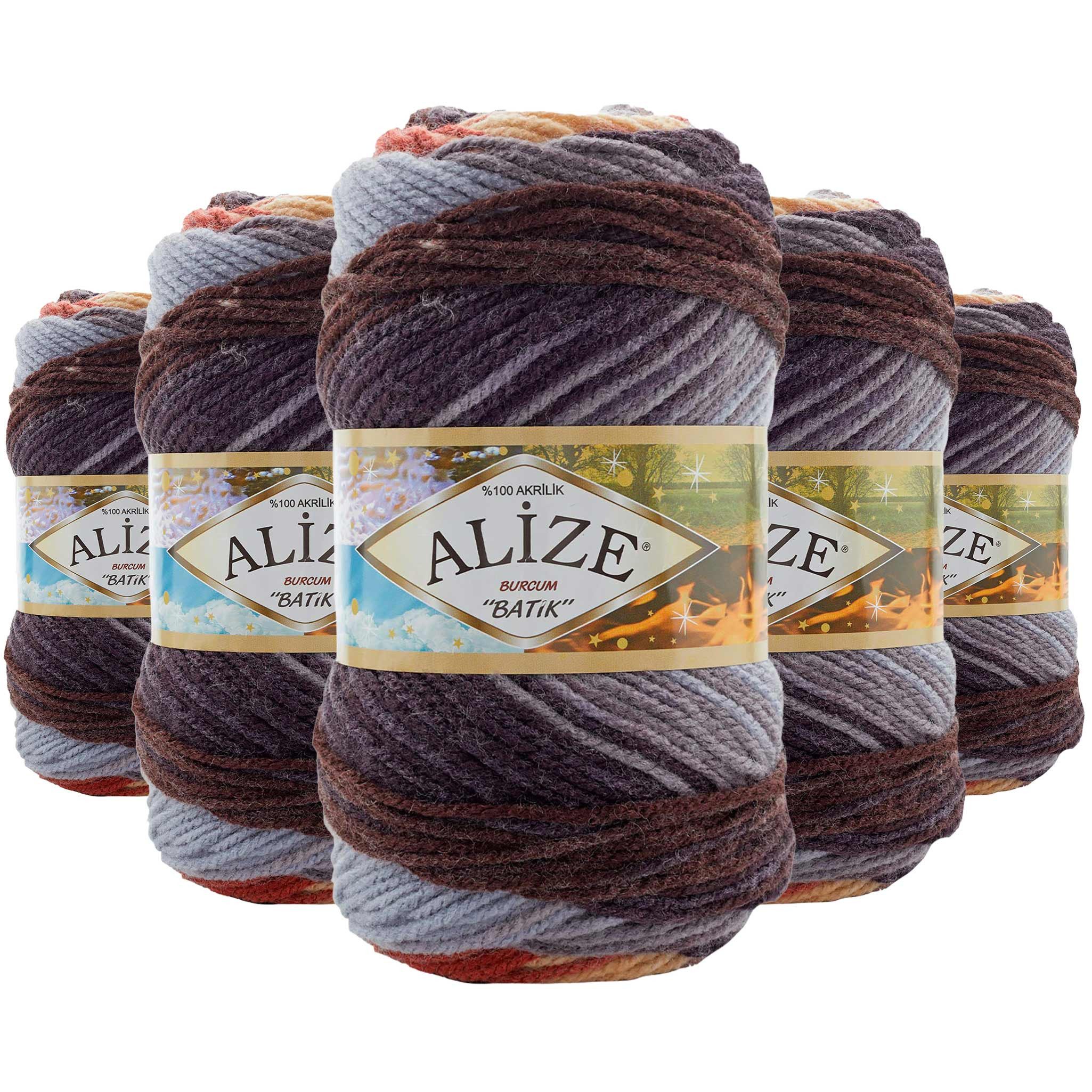 Alize 500g Strickgarn ALIZE BURCUM Batik Wolle Winter Handstrickgarn Effektgarn, 1050 m (Paket, 5-St), 7942 grau braun creme