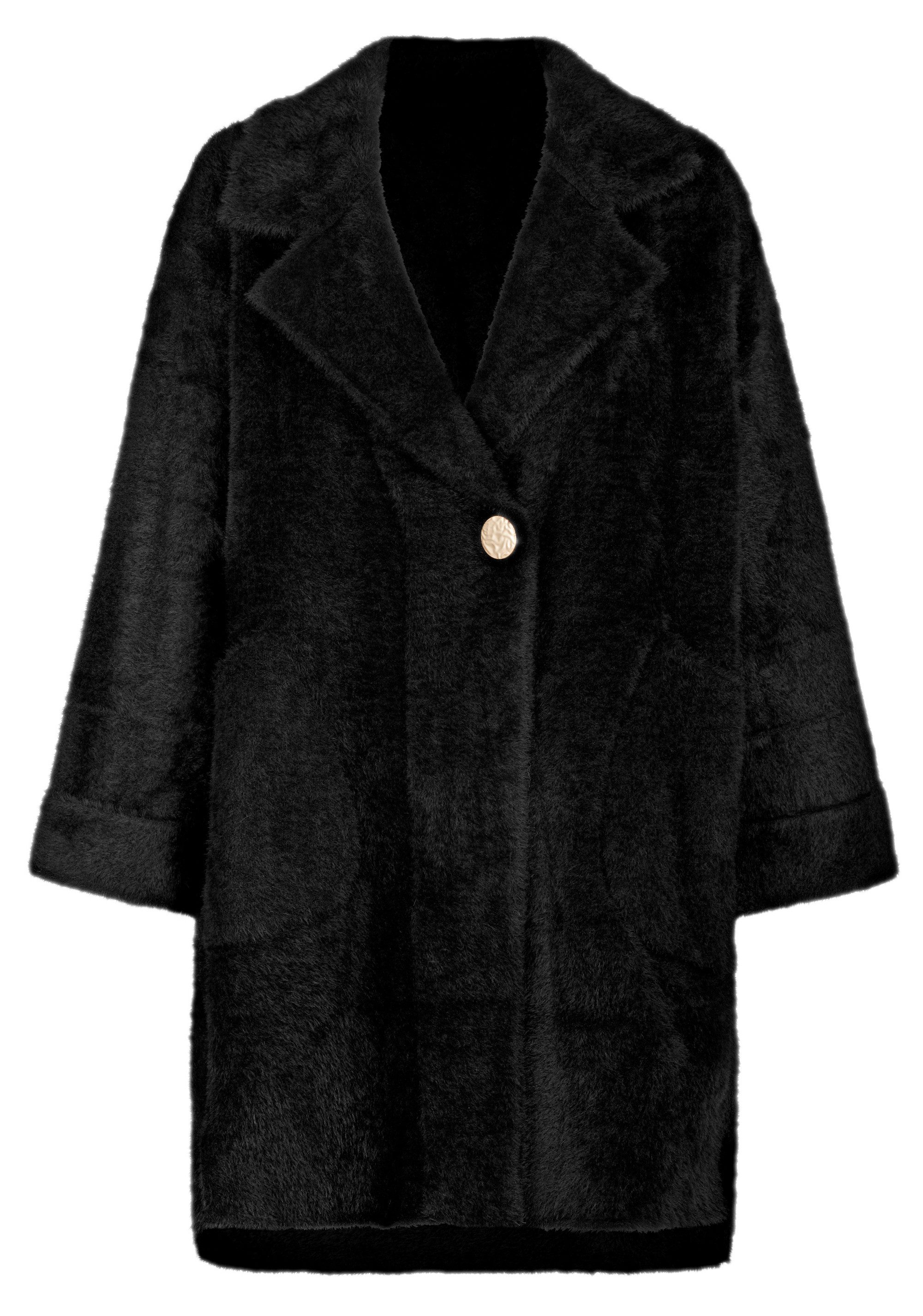 dy_mode Langjacke Damen Longjacke Wintermantel in Kunstfell Optik Warme Manteljacke in Unifarbe, Druckknopf-Verschluss