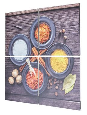 Levandeo® Wandbild, 4er Set Wandbild 40x40cm Aluminium Dibond Gewürze Schüsseln Küche