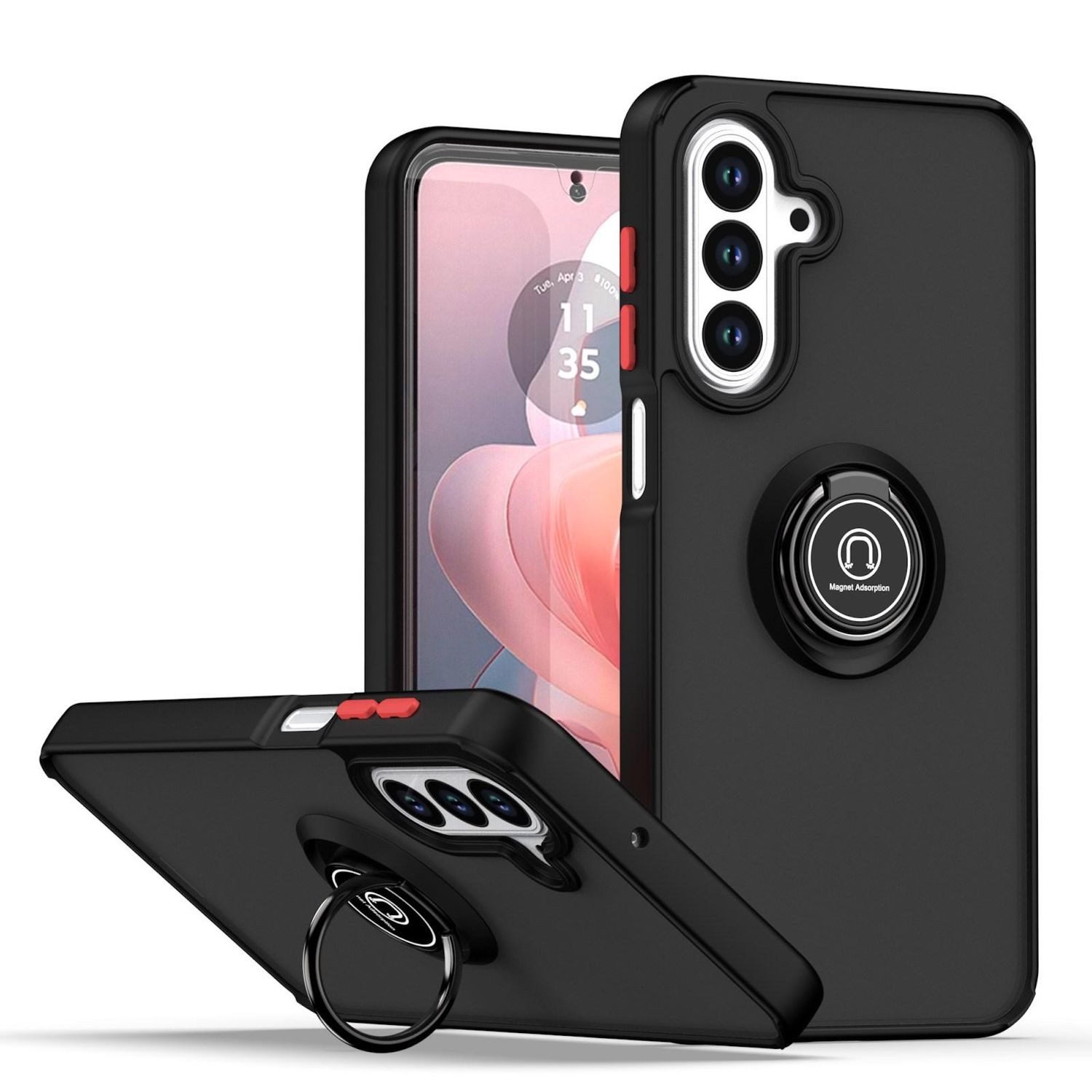 Wigento Handyhülle Für Samsung Galaxy A17 5G / 4G Design TPU Schutz Hülle Schwarz / Rot, Magnetringhalter stoßfestes Hybrid Material