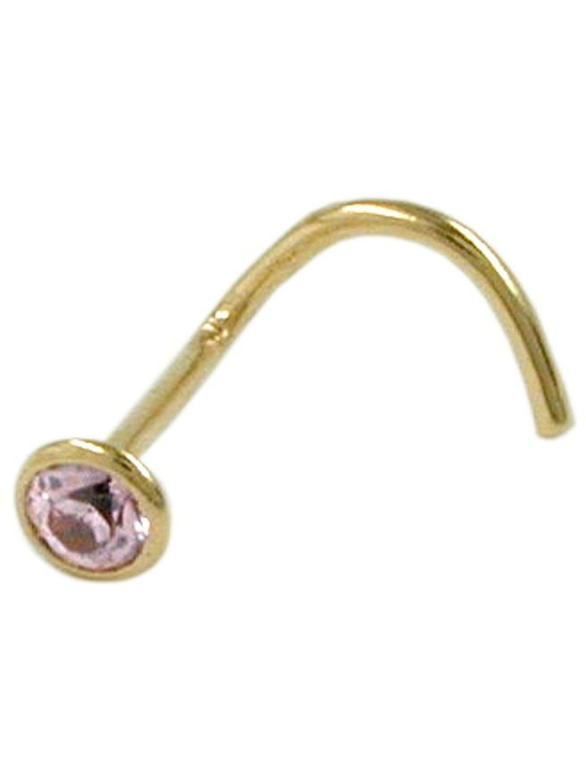(1-tlg) Spirale Nasenpiercing Gallay Gold Zirkonia pink mit 2,5mm rund 18Kt