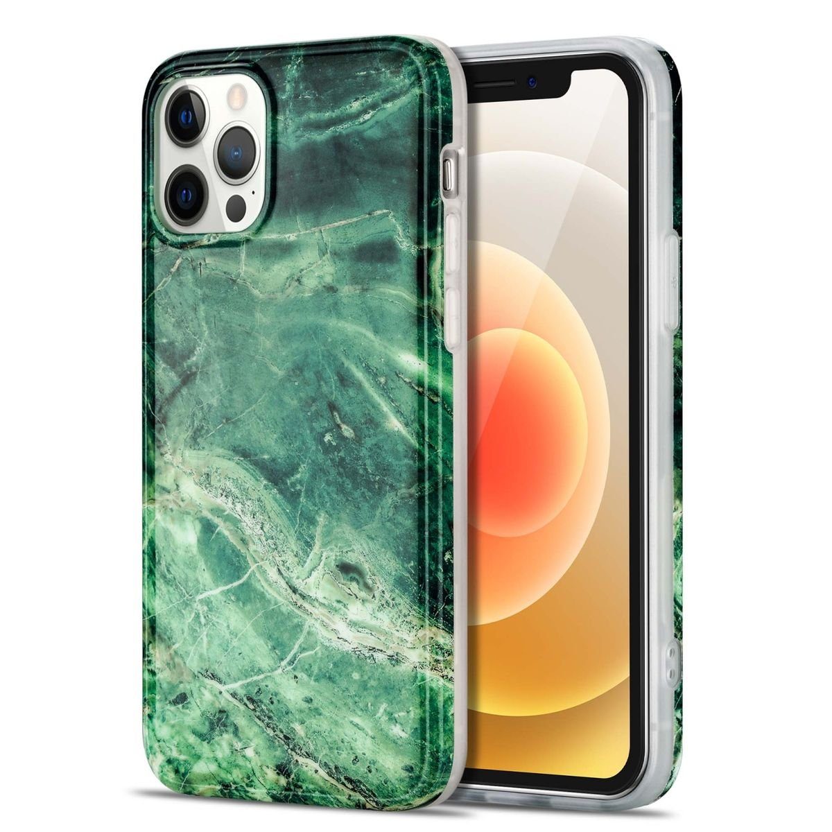 Wigento Handyhülle Für Apple iPhone 12 Mini Marble Silikon Case TPU Schutz Muster Tasche Hülle Cover Etuis Zubehör Grün