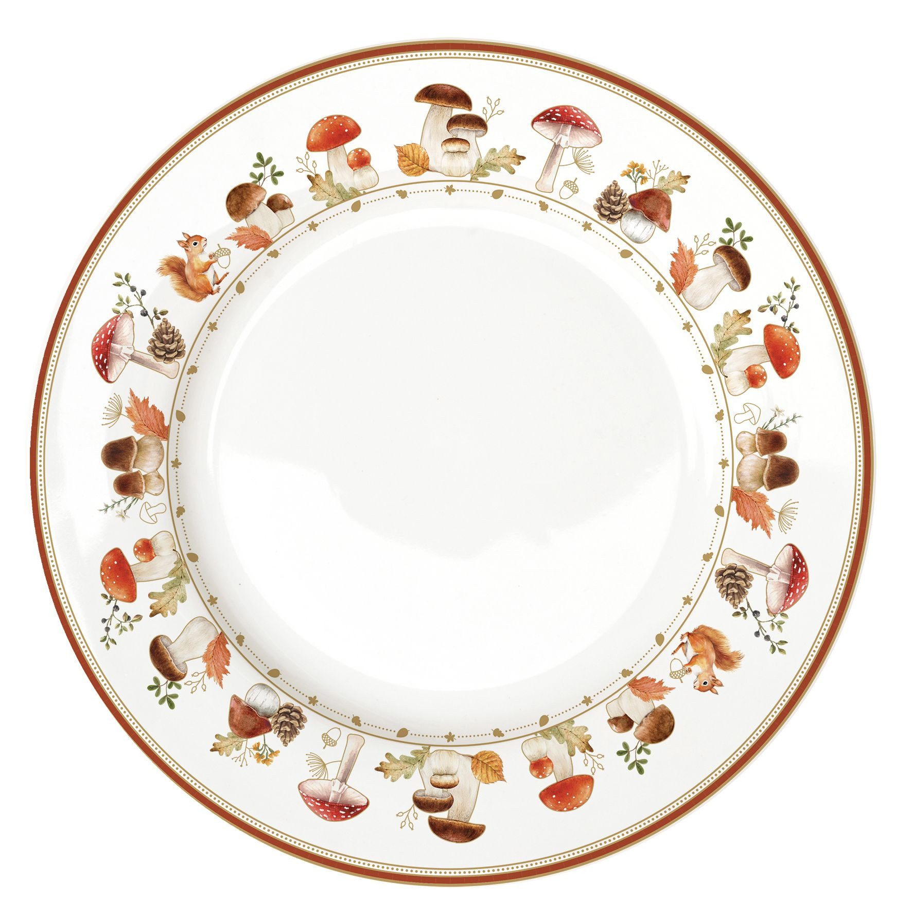 EasyLife Speiseteller Autumn Breeze, Spülmaschinengeeignet, Weiß, Herbst, Blätter, Eichhörnchen, H: 2cm