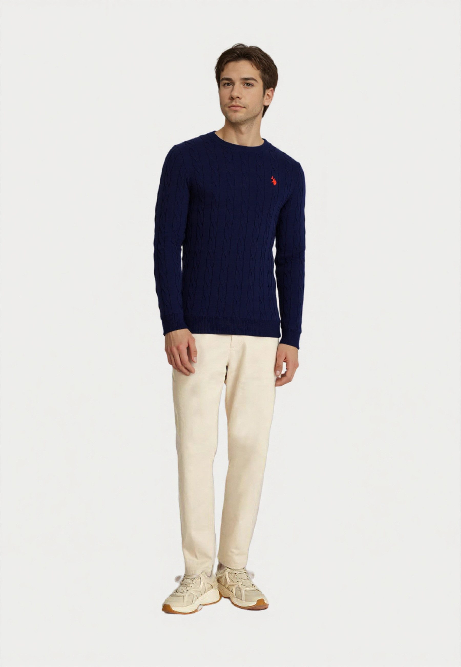 U.S. Polo Assn. Strickpullover Pullover Rundhals Feinstrick Zopfmuster (1-t günstig online kaufen
