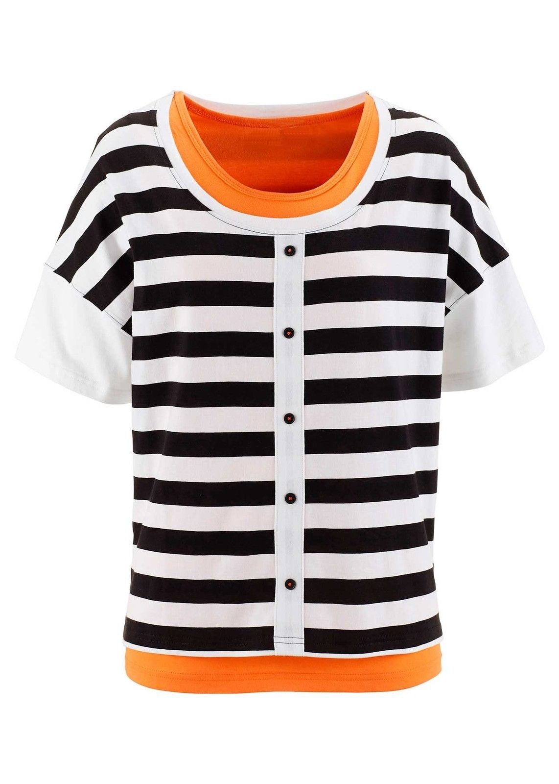 YESET T-Shirt Shirt Longtop 2-tlg. Bluse Top Tunika schwarz weiss orange 970574