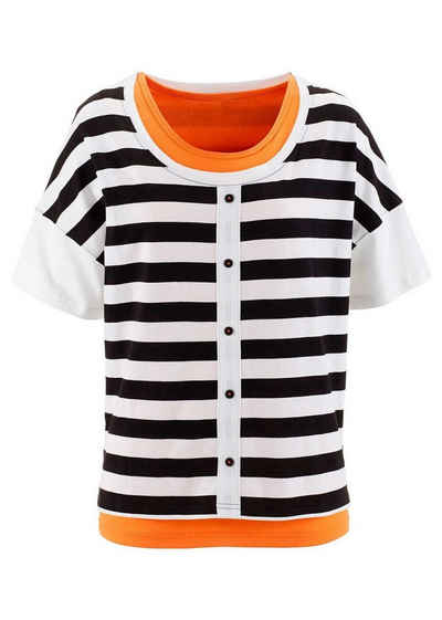 YESET T-Shirt Shirt Longtop 2-tlg. Bluse Top Tunika Streifen schwarz weiss orange 970574
