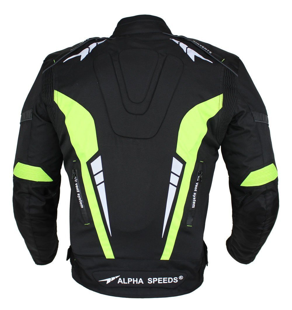 Alpha Speeds Motorradjacke Herren Biker Textil Jacke Wasserdicht Sport Touring Jacke Protektoren (Trennbare Innenjacke: All Season) Belüftungssysteme, SPORT Fluoreszent Grün