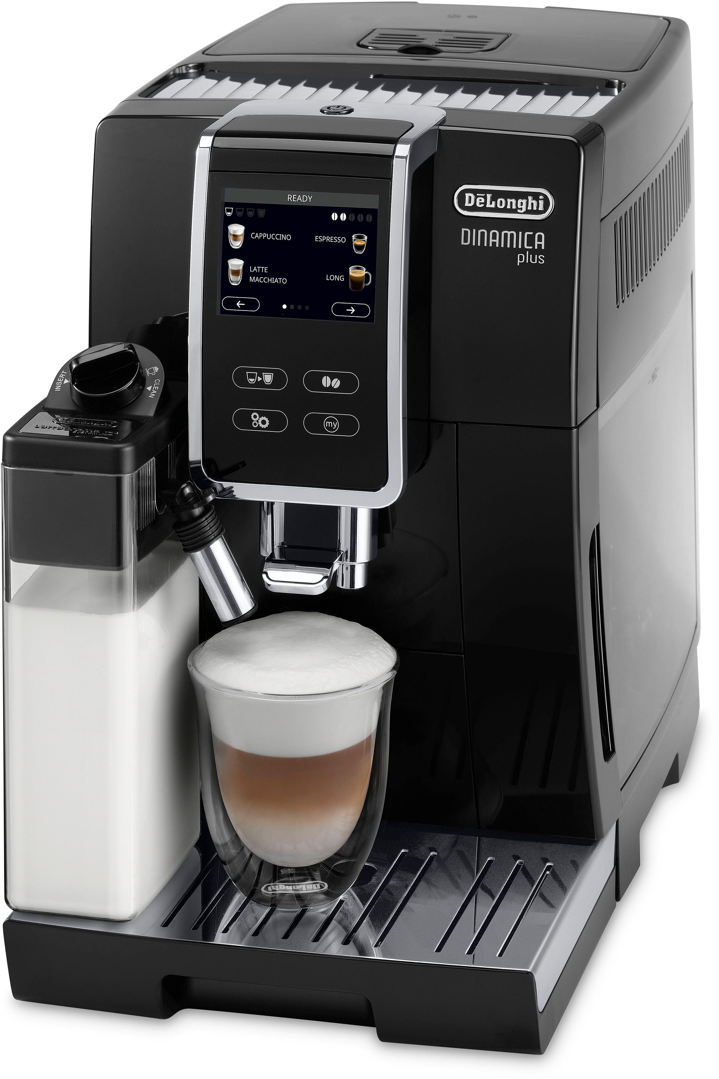 De'Longhi Kaffeevollautomat Dinamica Plus ECAM370.70.B - 14 Rezepte, perfekter Milchschaum, schwarz, Einfache Bedienung dank 3,5" Touchscreen & Kaffeekannen-Funktion