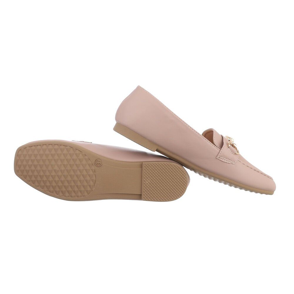 Ital-Design Damen Mokassins Slipper Mokassins Freizeit Blockabsatz Hellbraun in