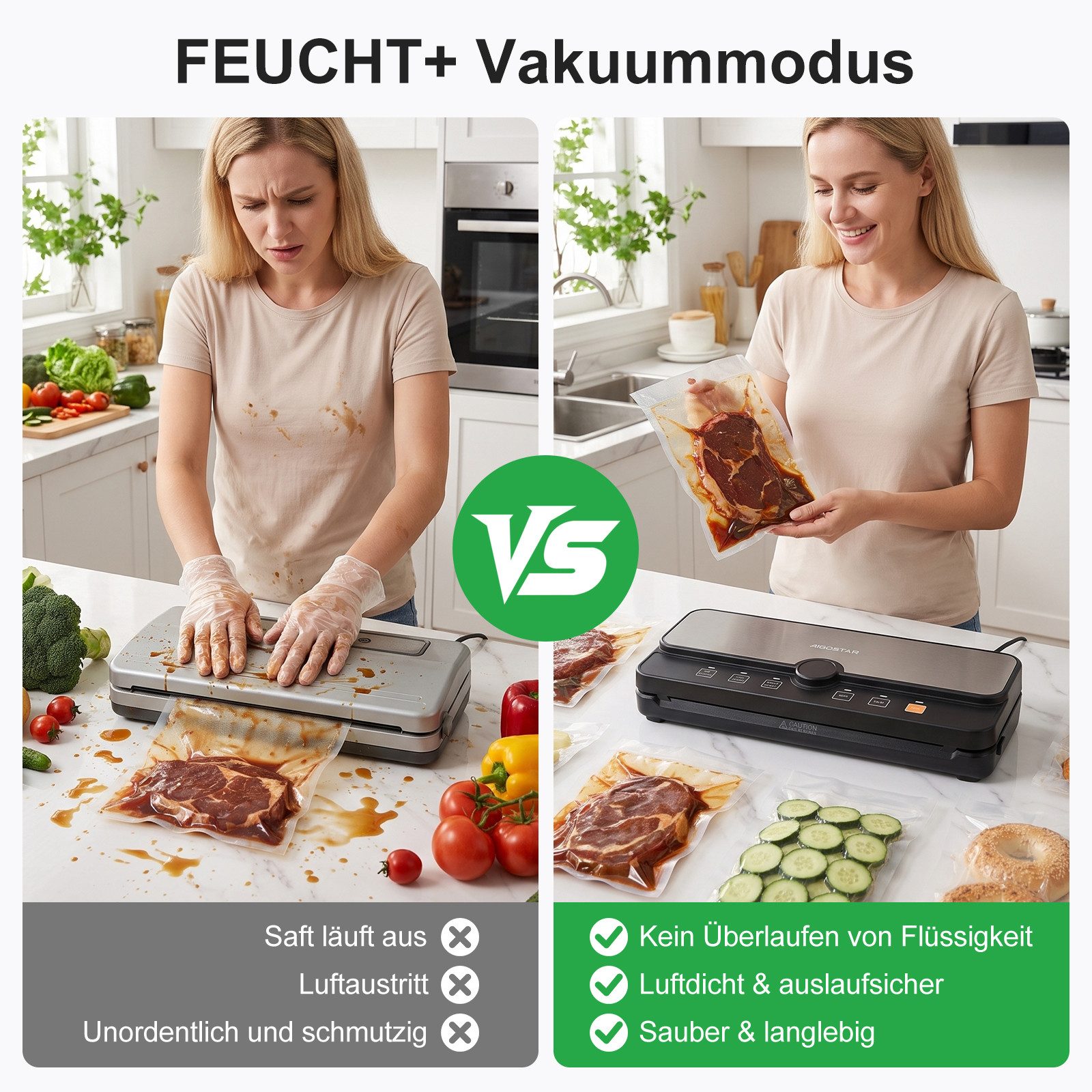 Aigostar Vakuumierer Vakuumiergerät, 9 L/Min, digitaler Timer, abnehmbare Auffangschale, 110W, 6 Modi, „Moist+“-Funktion, integriertem Schneider und Rollenfach – Bild 5 von 5