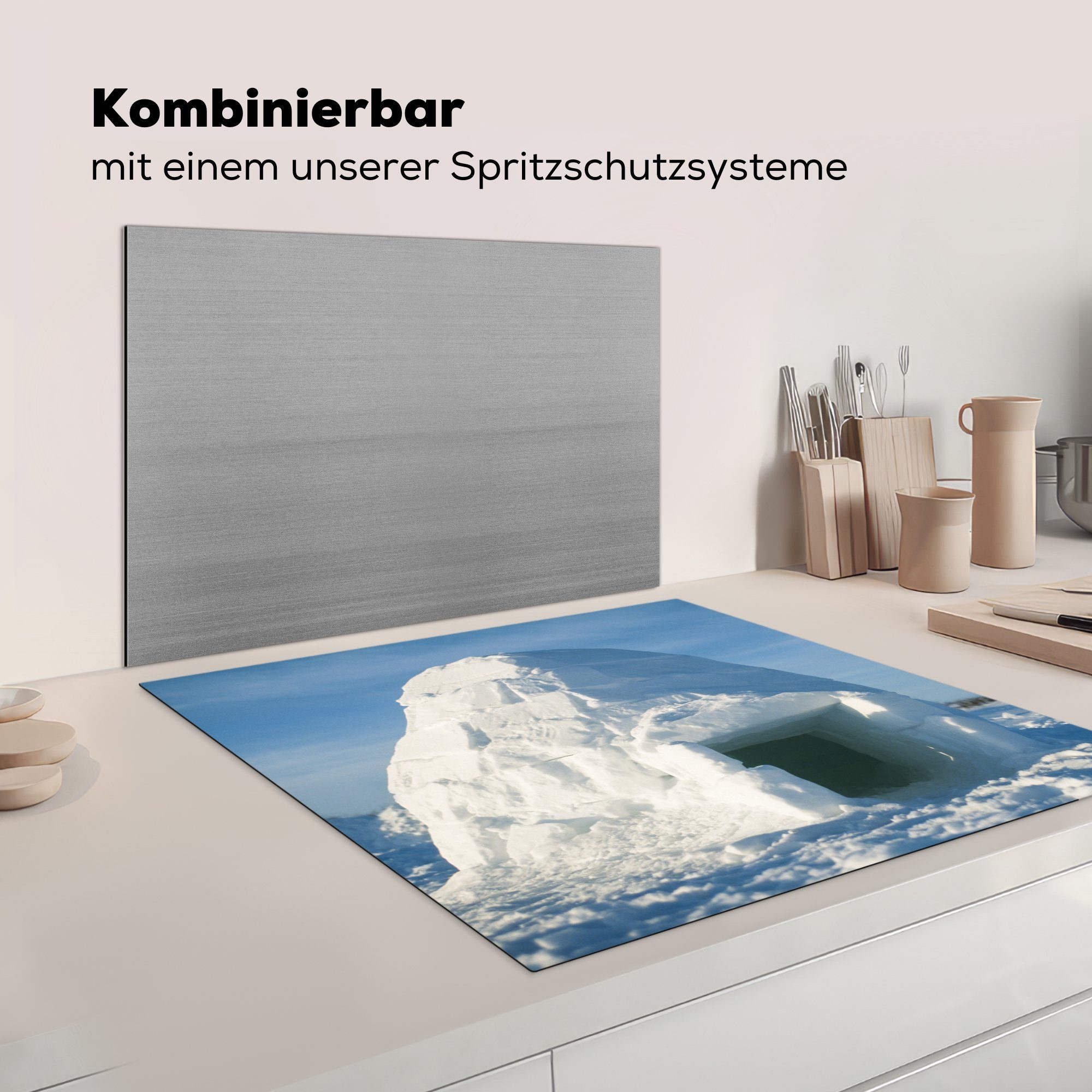 küche - Haus, Iglu 78x78 MuchoWow (1 Vinyl, cm, Arbeitsplatte tlg), Schnee Ceranfeldabdeckung, - Herdblende-/Abdeckplatte für