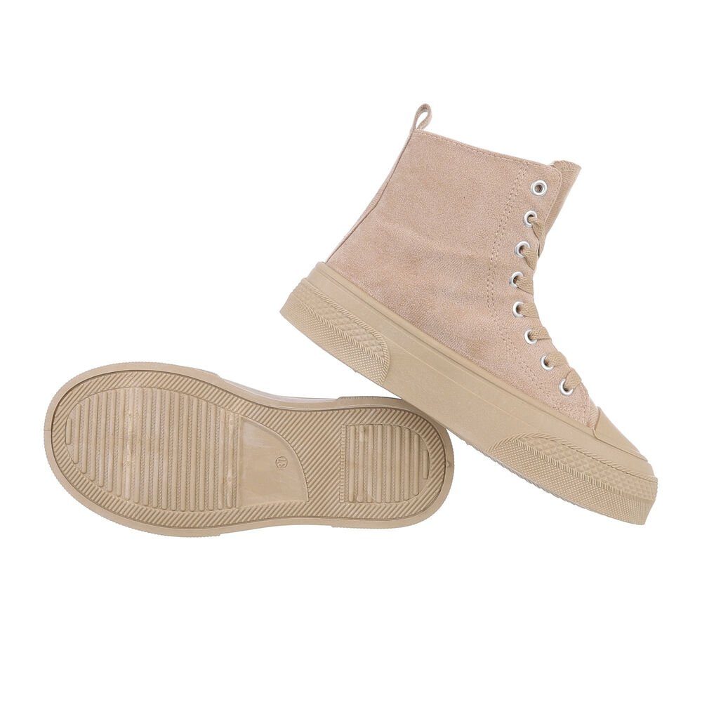 Ital-Design Damen Sneakers Keilabsatz/Wedge High High-Top Sneakerboots in Freizeit Hellbraun