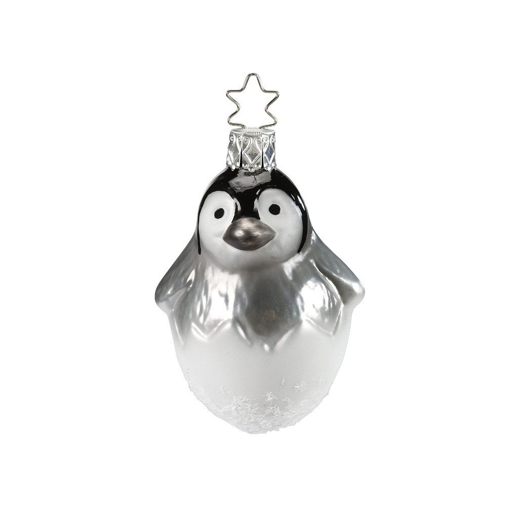 INGE-GLAS® Christbaumschmuck, Christbaumschmuck Pinguin Baby 7,5cm Glas Figur Grau / Weiß