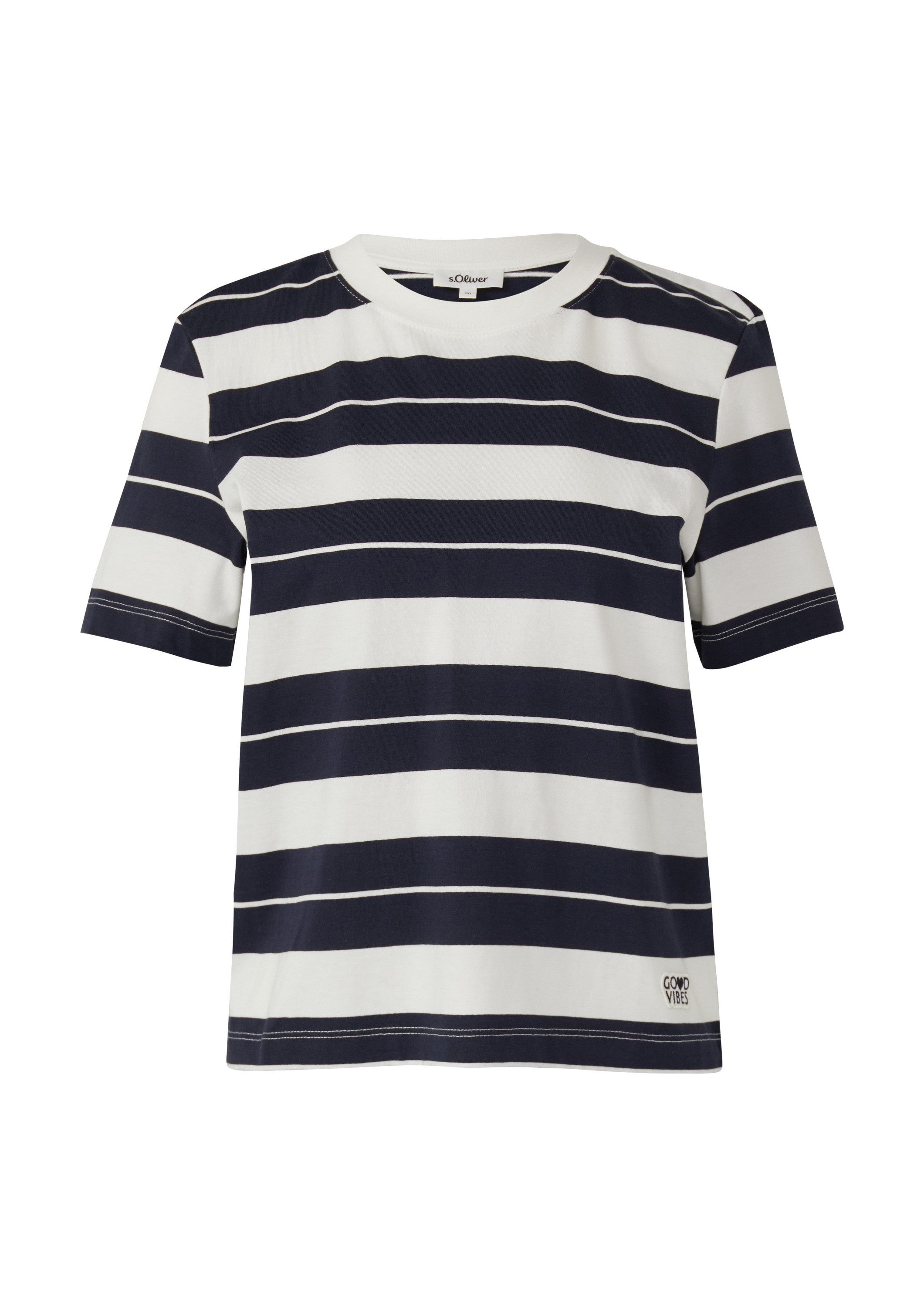 s.Oliver Kurzarmshirt T-Shirt Verkürztes Baumwoll-Streifen-T-Shirt mit Patc günstig online kaufen