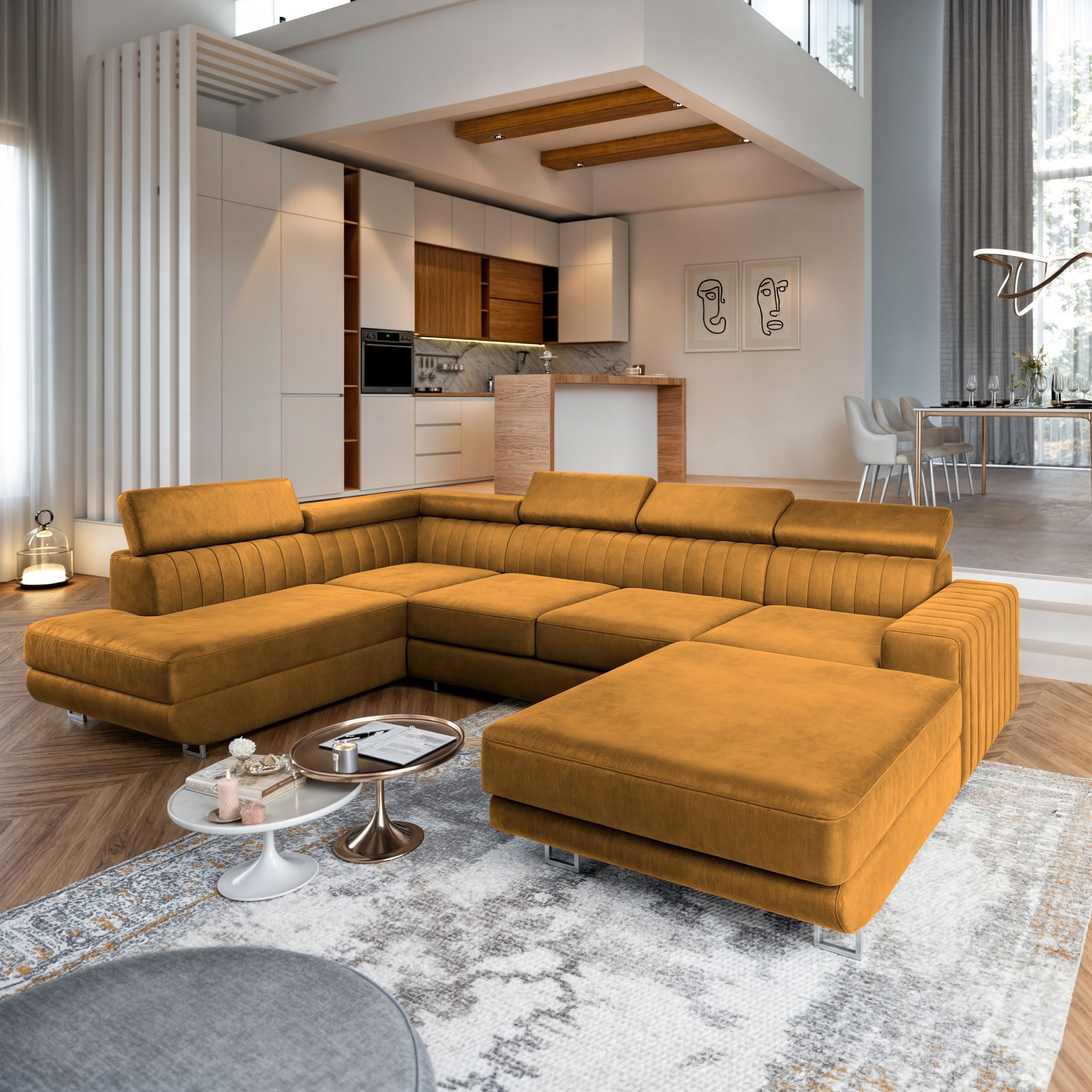 Masseno Ecksofa SIENA mit Schlaffunktion U-Form, Sofa mit Bettkasten günstig online kaufen