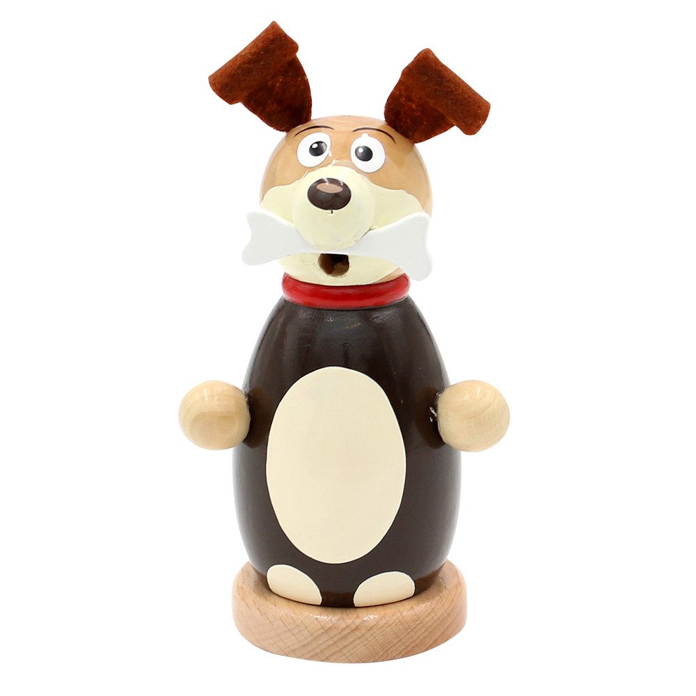 Dekohelden24 Tragetasche Holz Räuchermann, Räucherfigur, Räuchermännchen als Hund mit Knochen