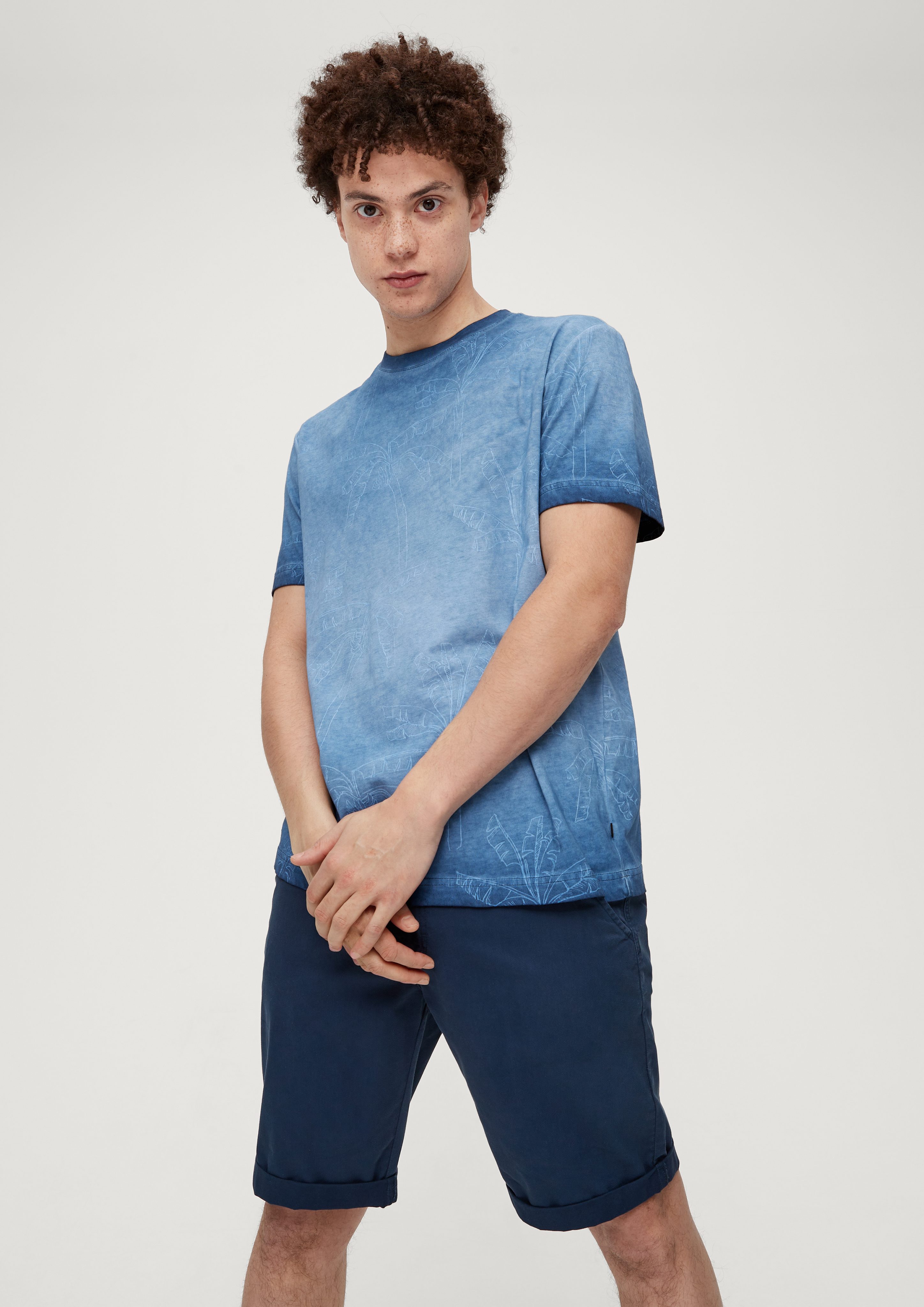 QS Kurzarmshirt T-Shirt reiner aus tiefblau Baumwolle