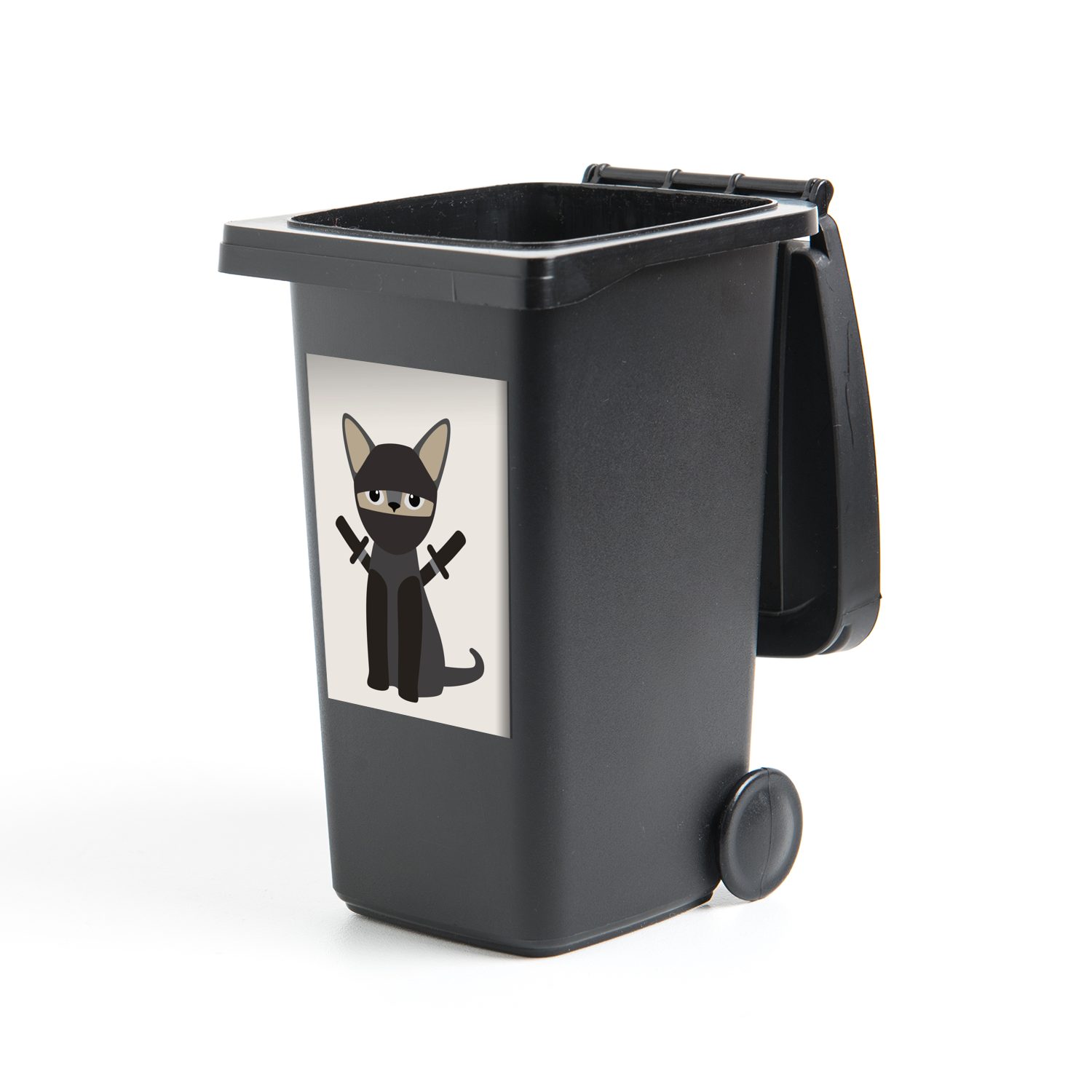 MuchoWow Wandsticker Illustration einer Ninja-Katze für Kinder (1 St), Mülleimer-aufkleber, Mülltonne, Sticker, Container, Abfalbehälter