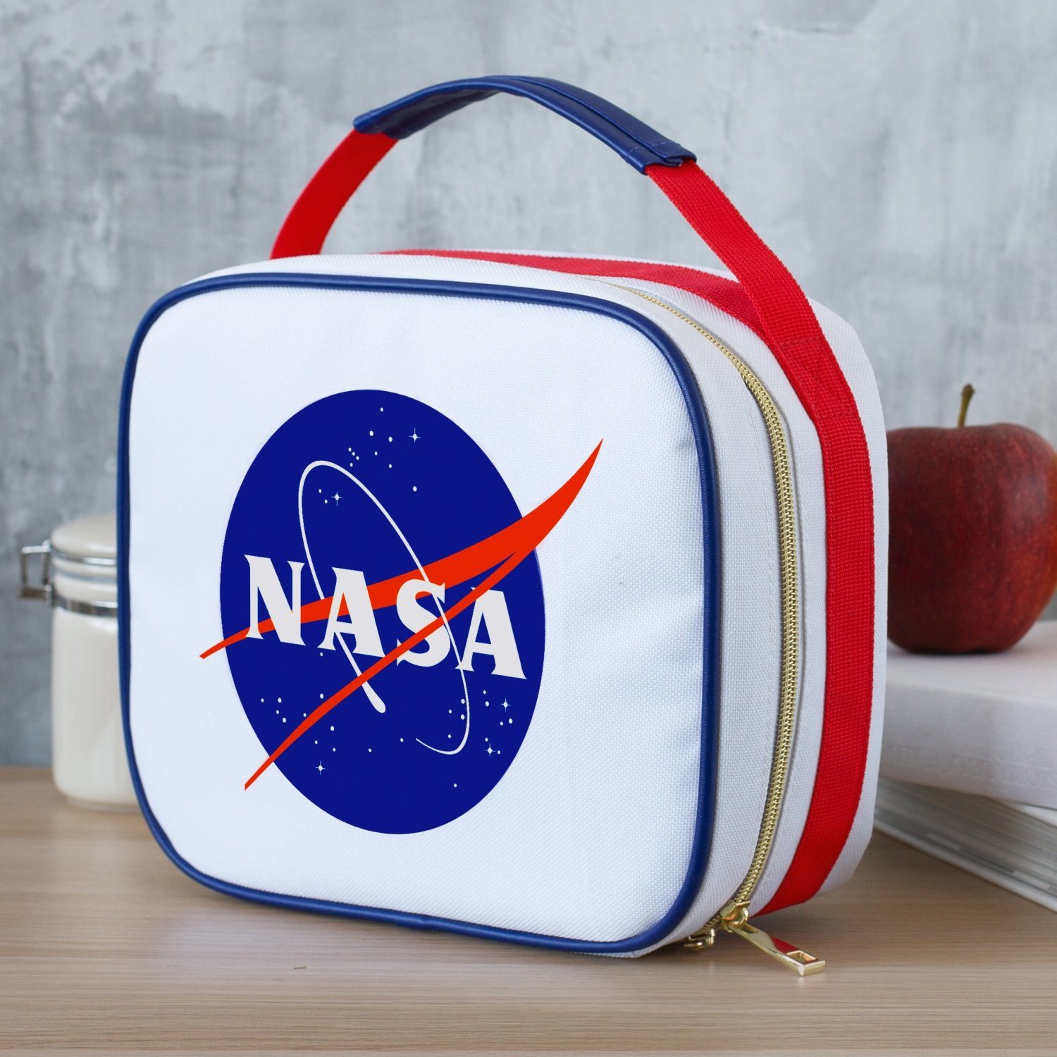 NASA Brottasche Lunchtasche Reißverschluss weiß NASA mit 