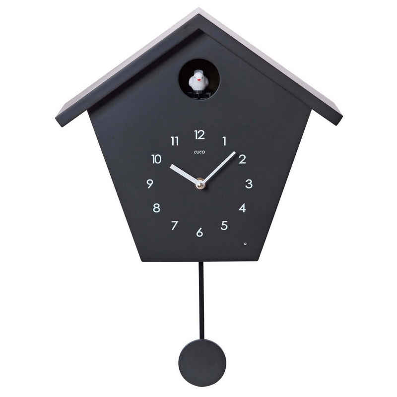 Cuco Clock Wanduhr Kuckucksuhr SCHWARZWALDHAUS, Pendeluhr Wanduhr, Moderne Schwarzwalduhr (37,5× 23 × 11,4cm, Pendeluhr mit Nachtruhefunktion, Vogelgezwitscher)