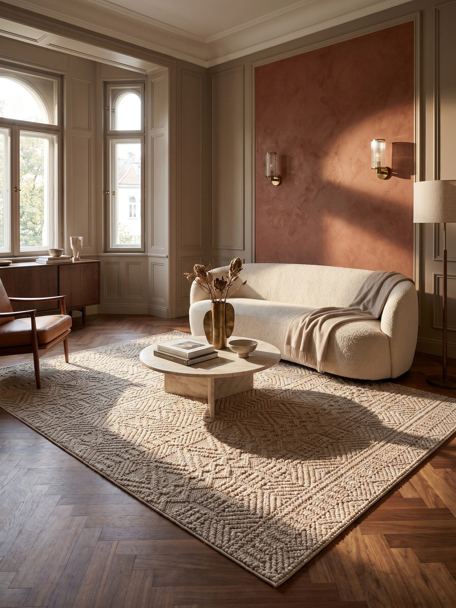 KADIMA DESIGN Teppich LANGAU Flachgewebe Ethno Streifen Boho Wohnzimmer Pflegeleicht, Läufer, Höhe: 7 mm, Beige, 60x110 cm, Saugroboter OEKO-TEX Fußbodenheizung Strapazierfähig