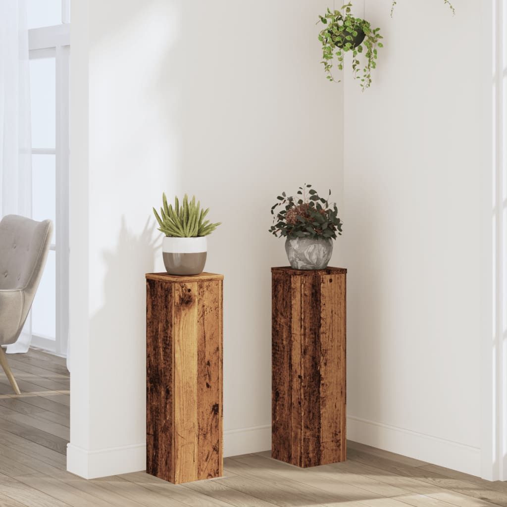 vidaXL Blumenständer, Pflanzenständer 2 Stk. Altholz-Optik 17x17x60 cm Holzwerkstoff