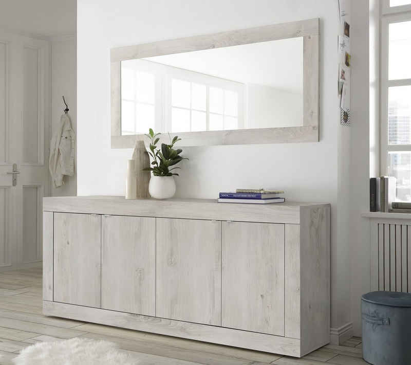 möbelando Sideboard Belinda (BxHxT: 207x86x43 cm), in Holzstruktur Pinie Weiss Nachbildung mit 4 Türen und 2 Einlegeböden