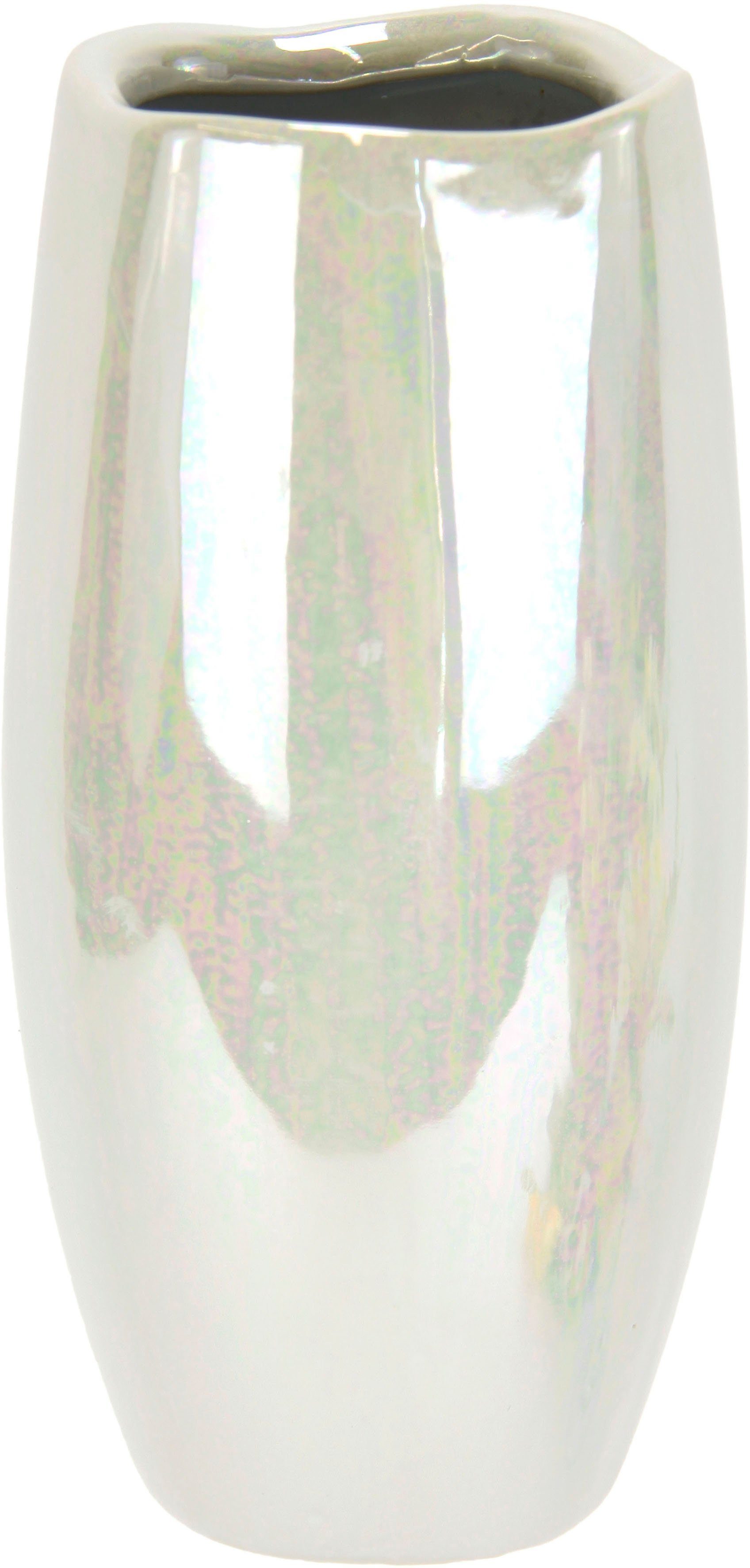 I.GE.A. Dekovase Dekovase, Bodenvase Perlmuttglanz Pampasgras Keramik Zylinder glänzend weiß